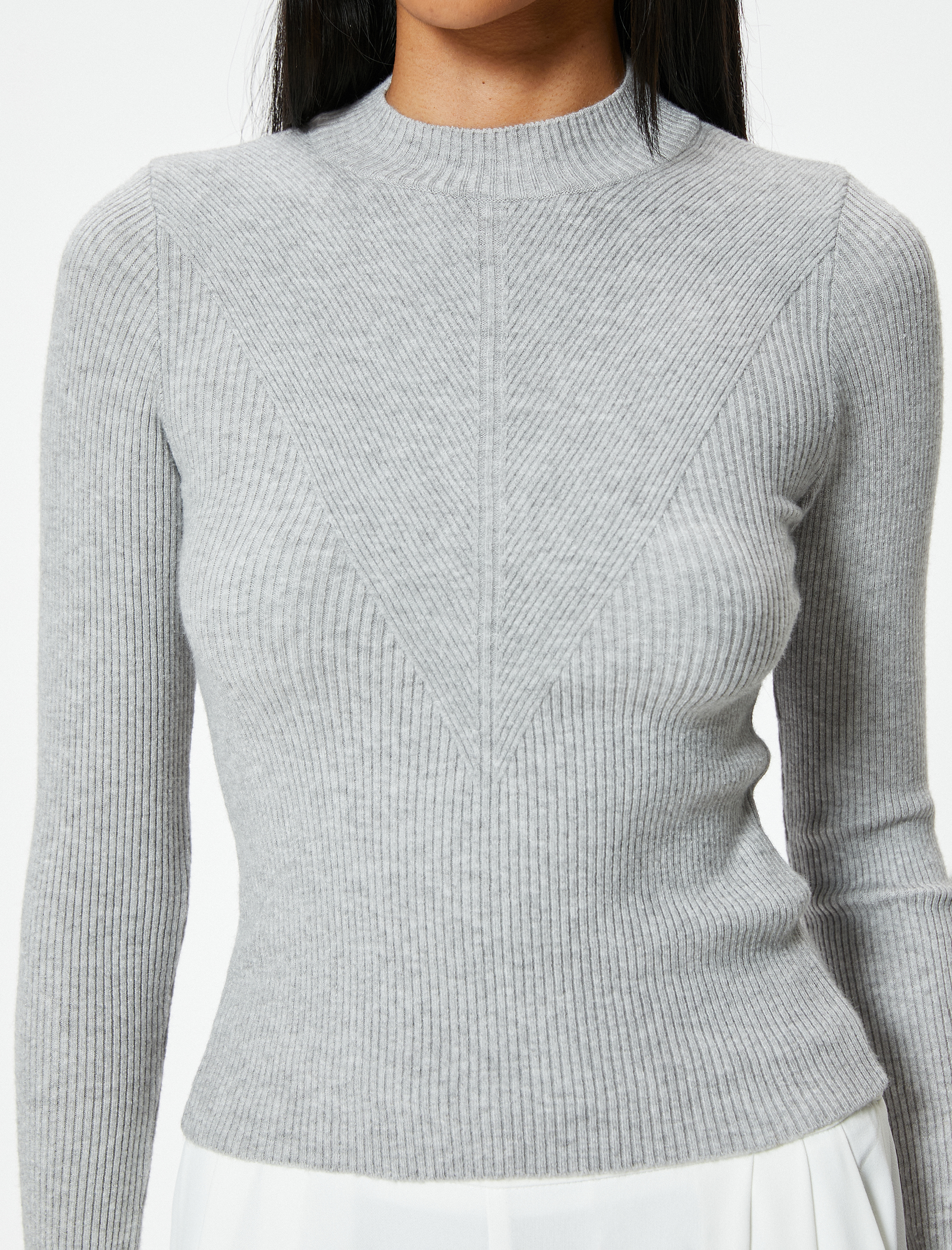   Basic Triko Kazak Hafif Dik Yaka Fitilli