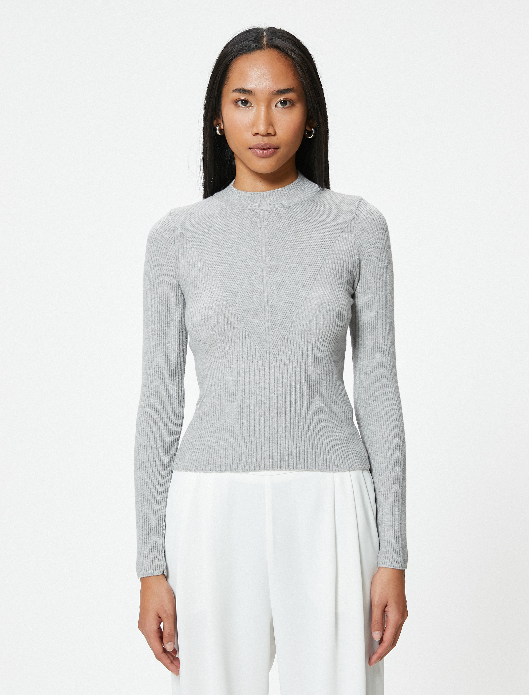   Basic Triko Kazak Hafif Dik Yaka Fitilli