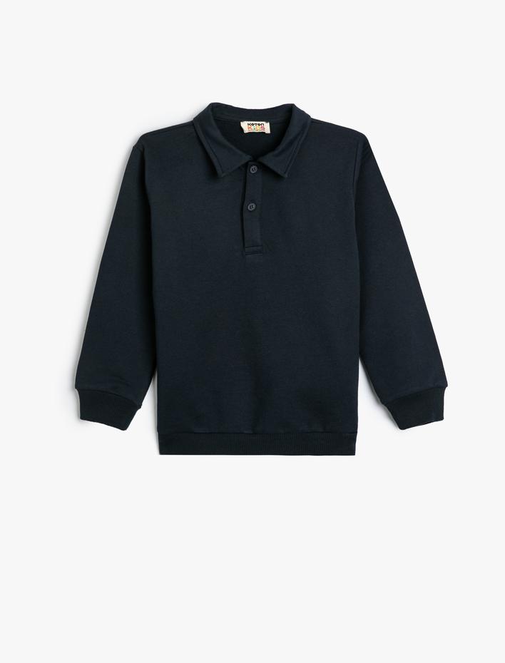 Erkek Çocuk Polo Yaka Okul Sweatshirt Uzun Kollu Pamuklu