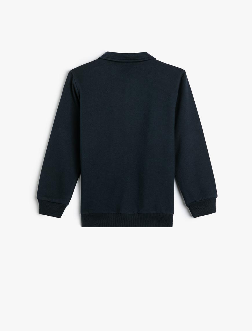  Erkek Çocuk Polo Yaka Okul Sweatshirt Uzun Kollu Pamuklu