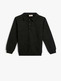 Polo Yaka Okul Sweatshirt Uzun Kollu Pamuklu