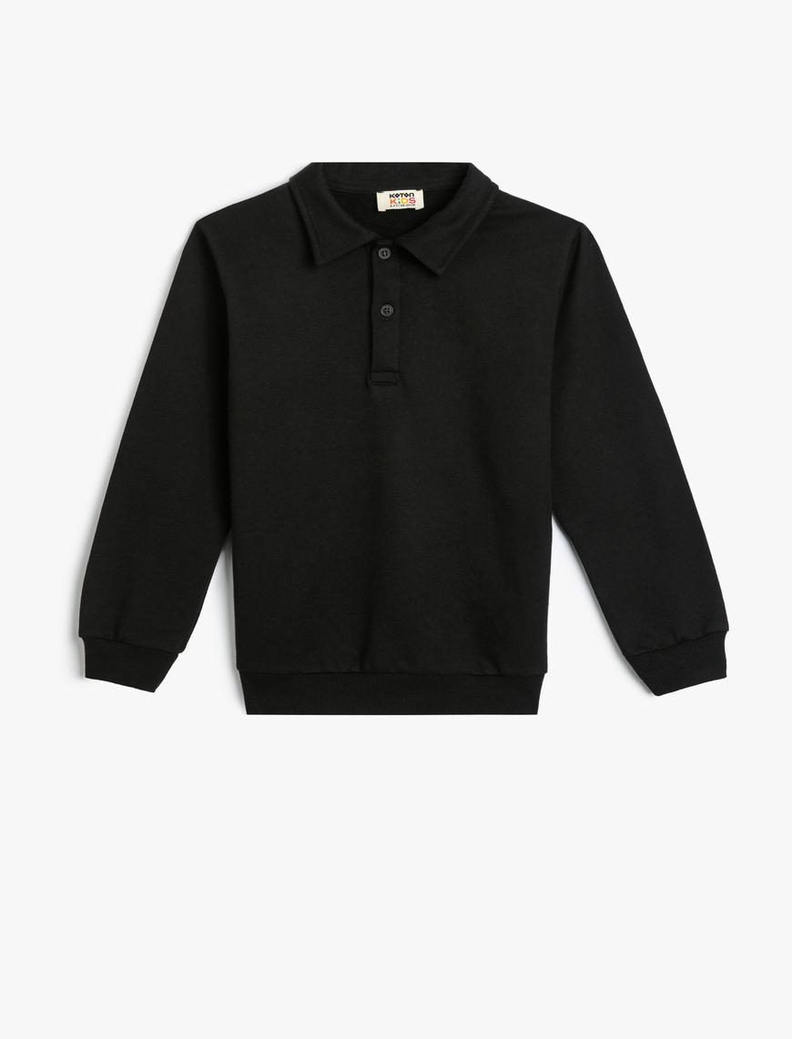  Erkek Çocuk Polo Yaka Okul Sweatshirt Uzun Kollu Pamuklu