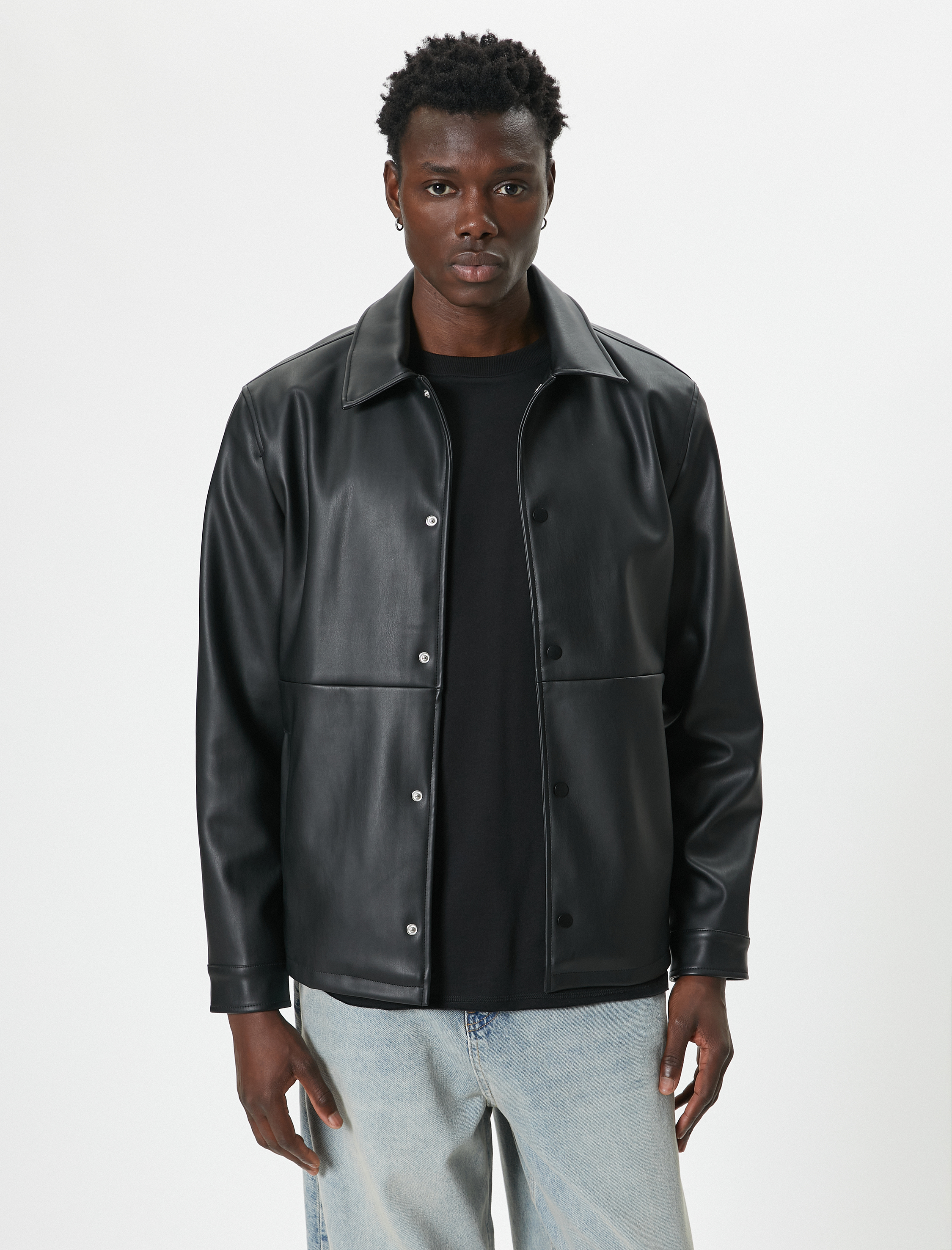   Suni Deri Ceket Slim Fit Cepli Düğme Detaylı