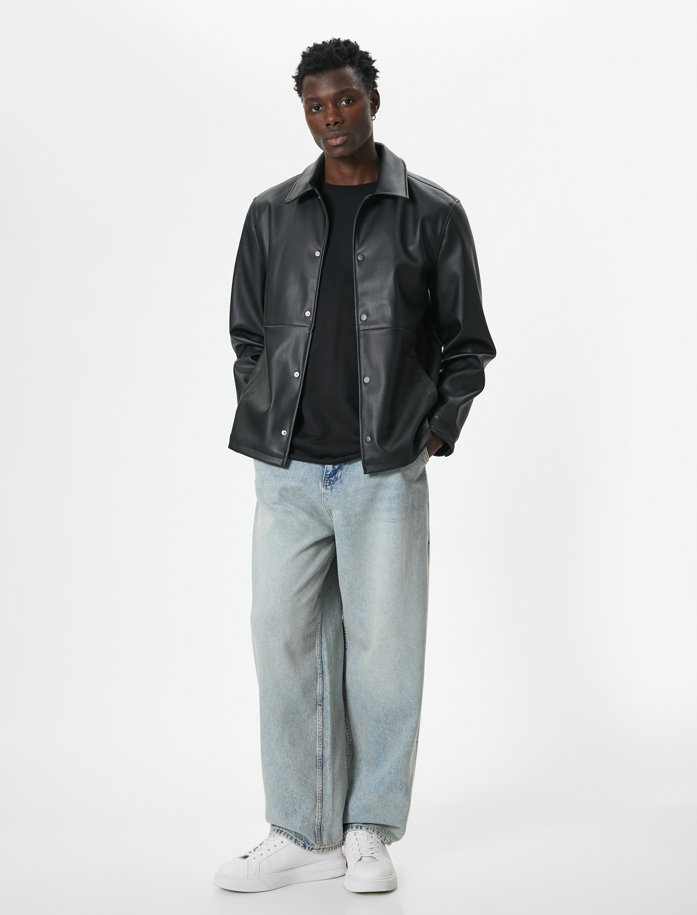   Suni Deri Ceket Slim Fit Cepli Düğme Detaylı