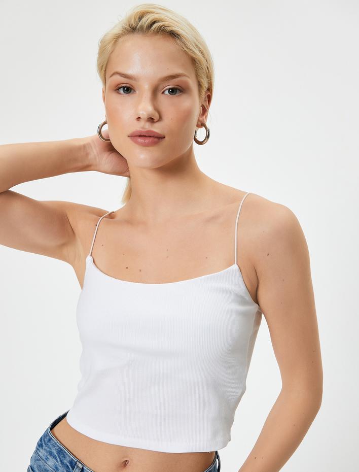  Basic İnce Askılı Crop Atlet Ribanalı Pamuklu