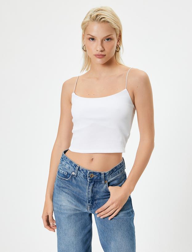 Basic İnce Askılı Crop Atlet Ribanalı Pamuklu_2