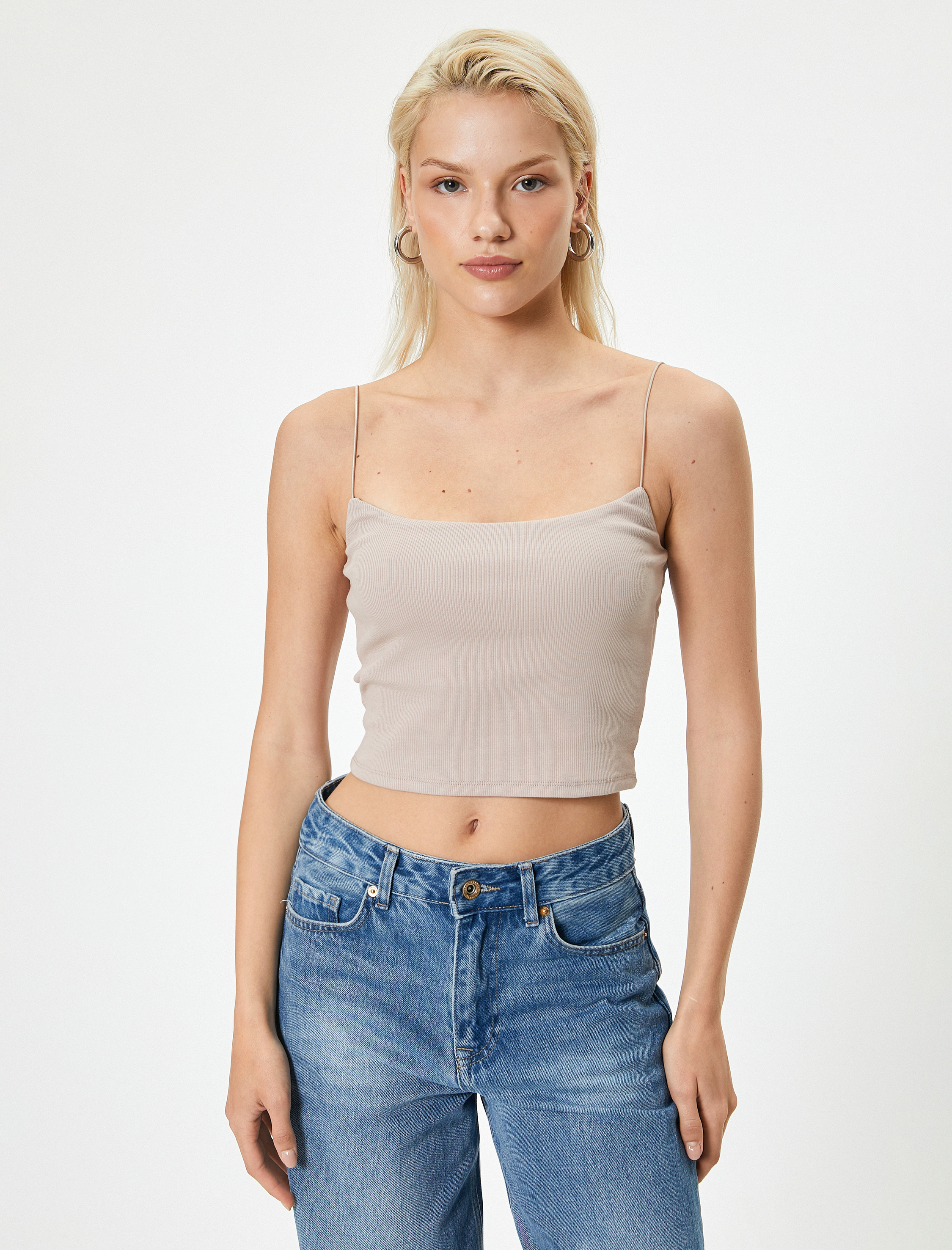 Basic İnce Askılı Crop Atlet Ribanalı Pamuklu