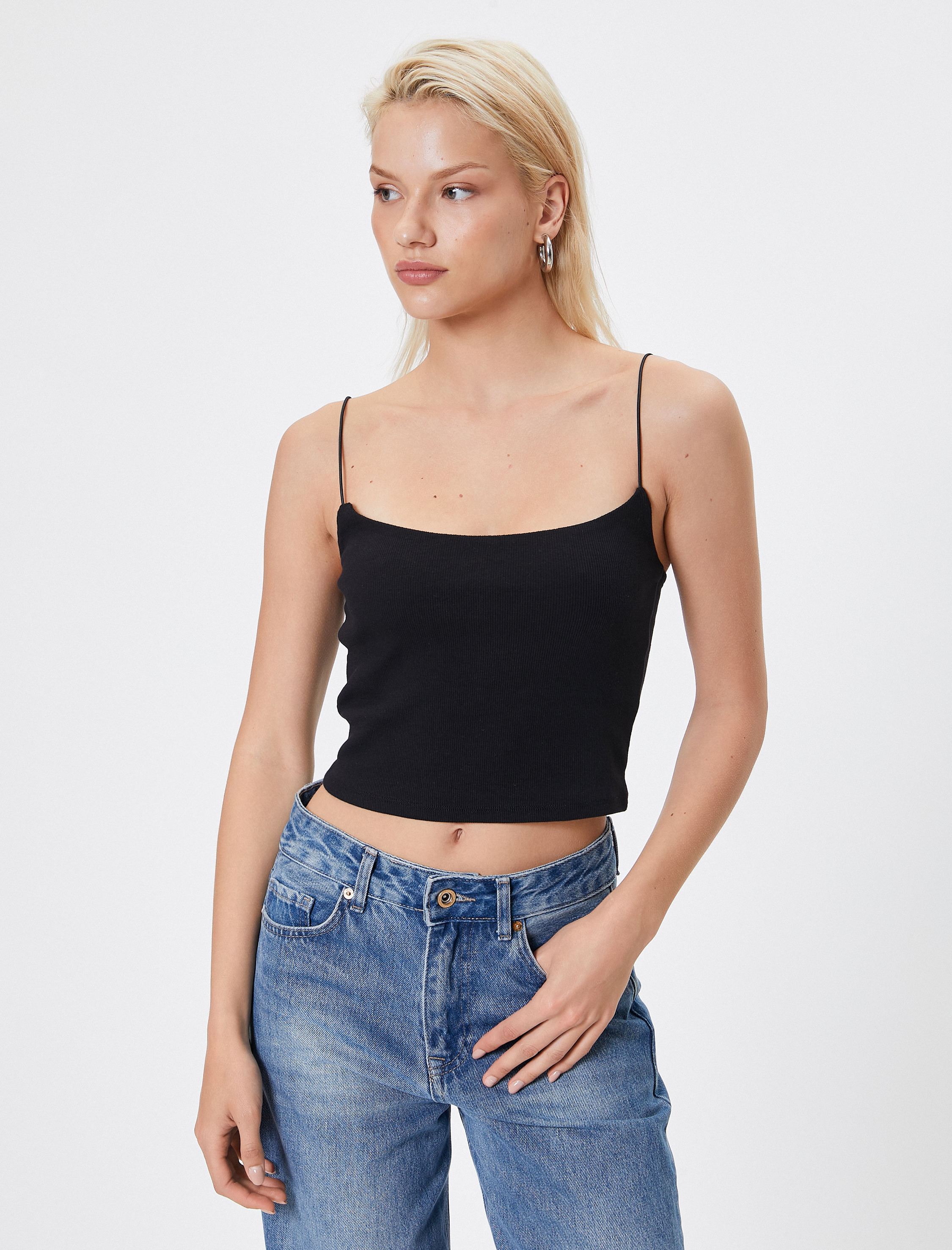 Basic İnce Askılı Crop Atlet Ribanalı Pamuklu