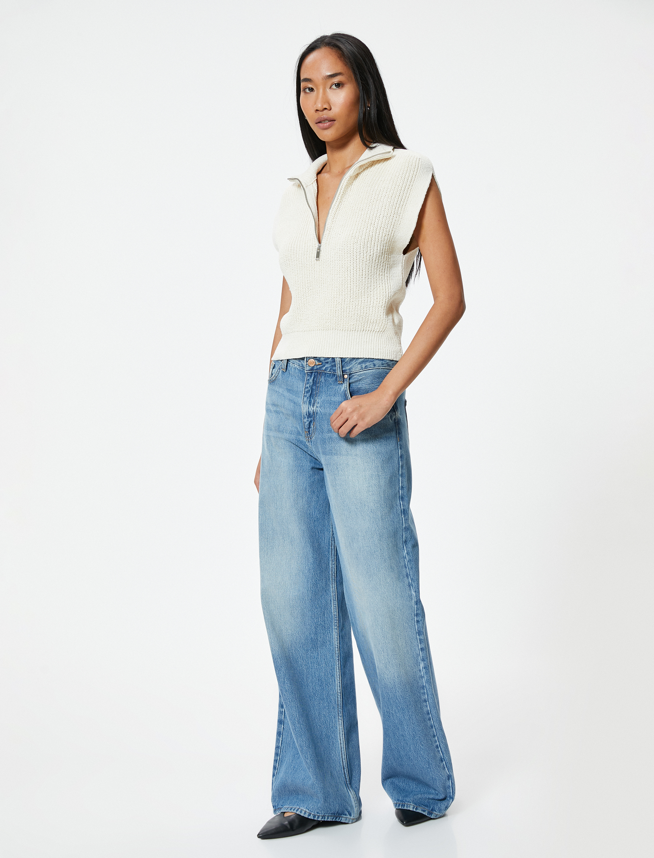   Fermuarlı Süveter Dik Yaka