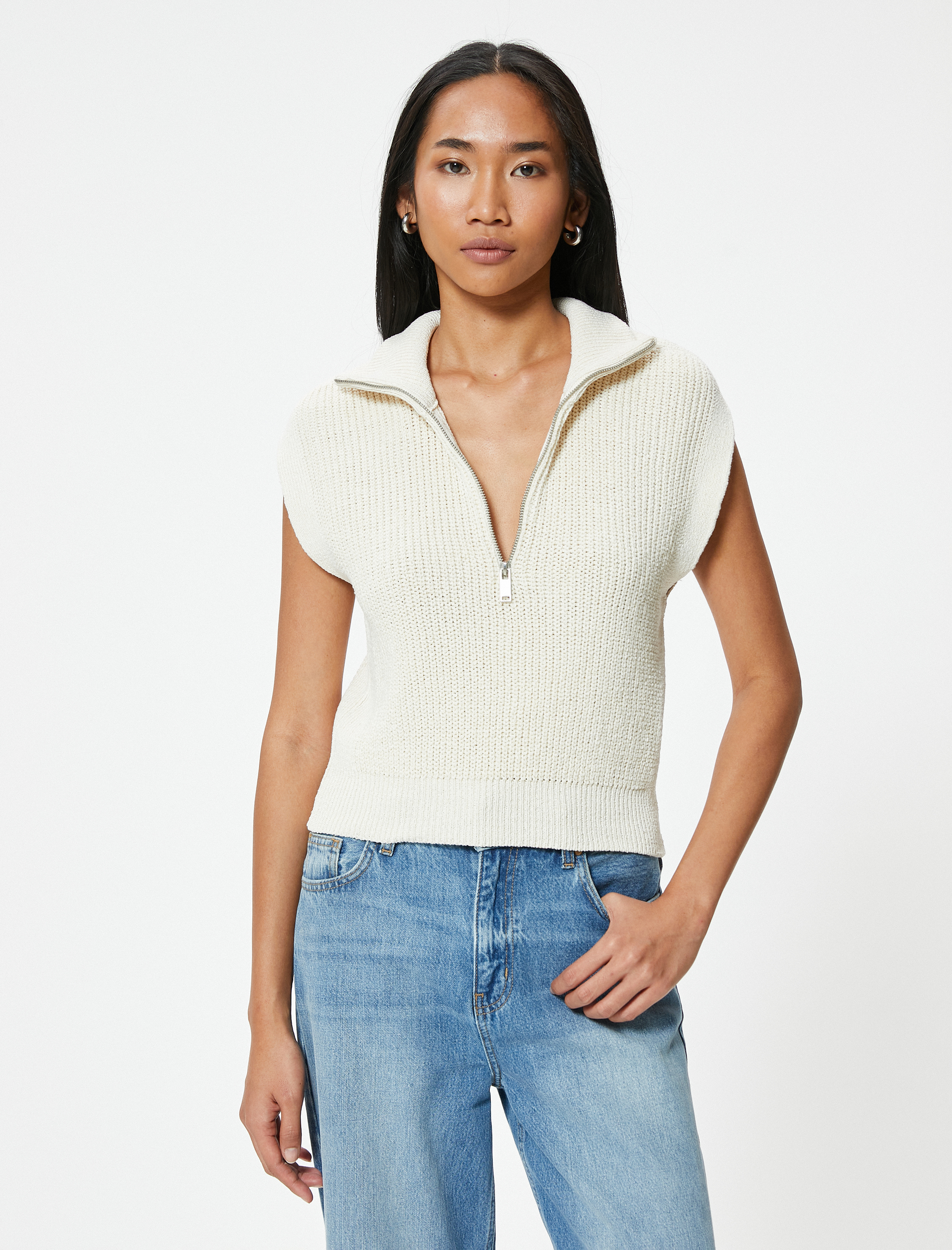   Fermuarlı Süveter Dik Yaka