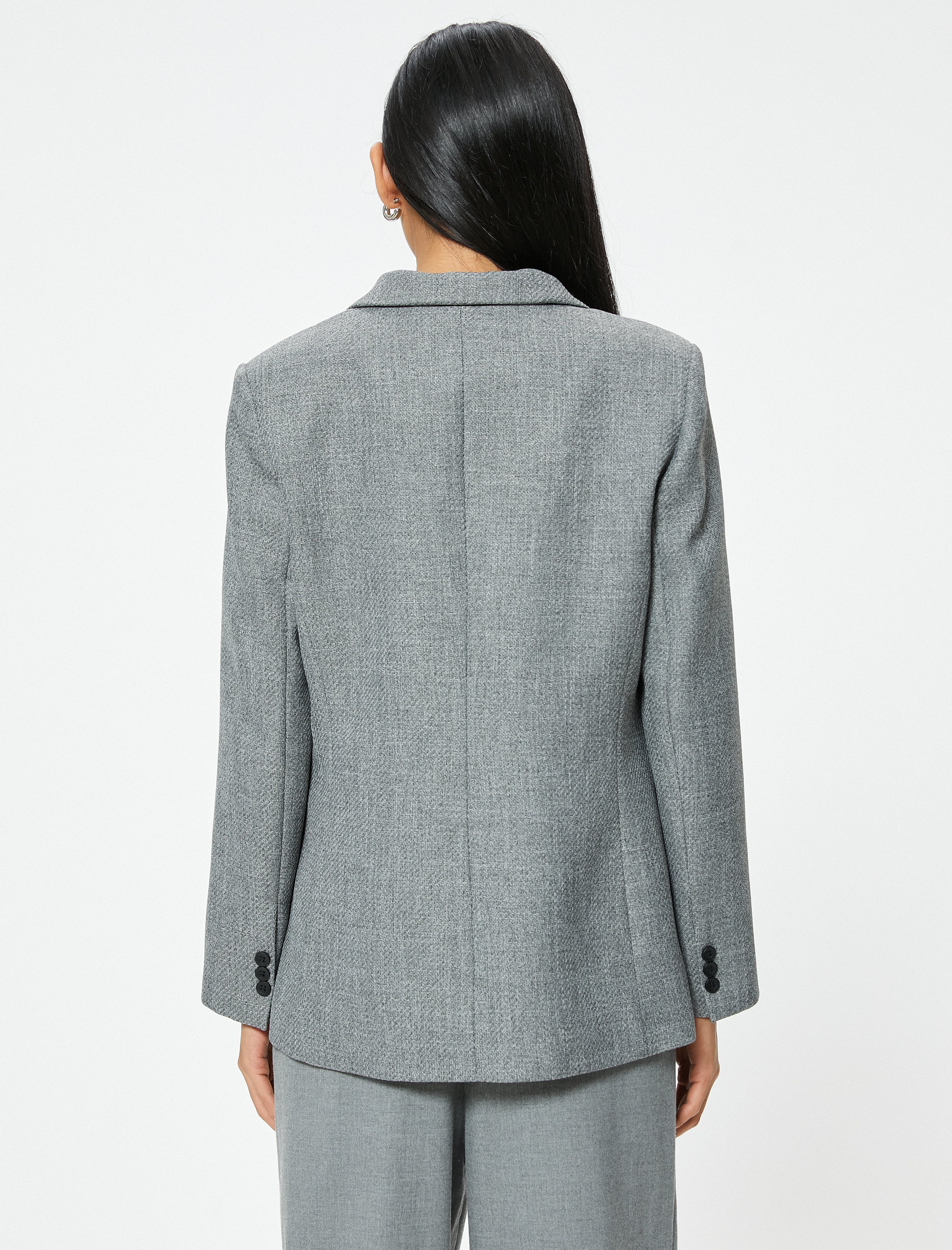   Kapaklı Cep Detaylı Dokulu Kruvaze Blazer Ceket