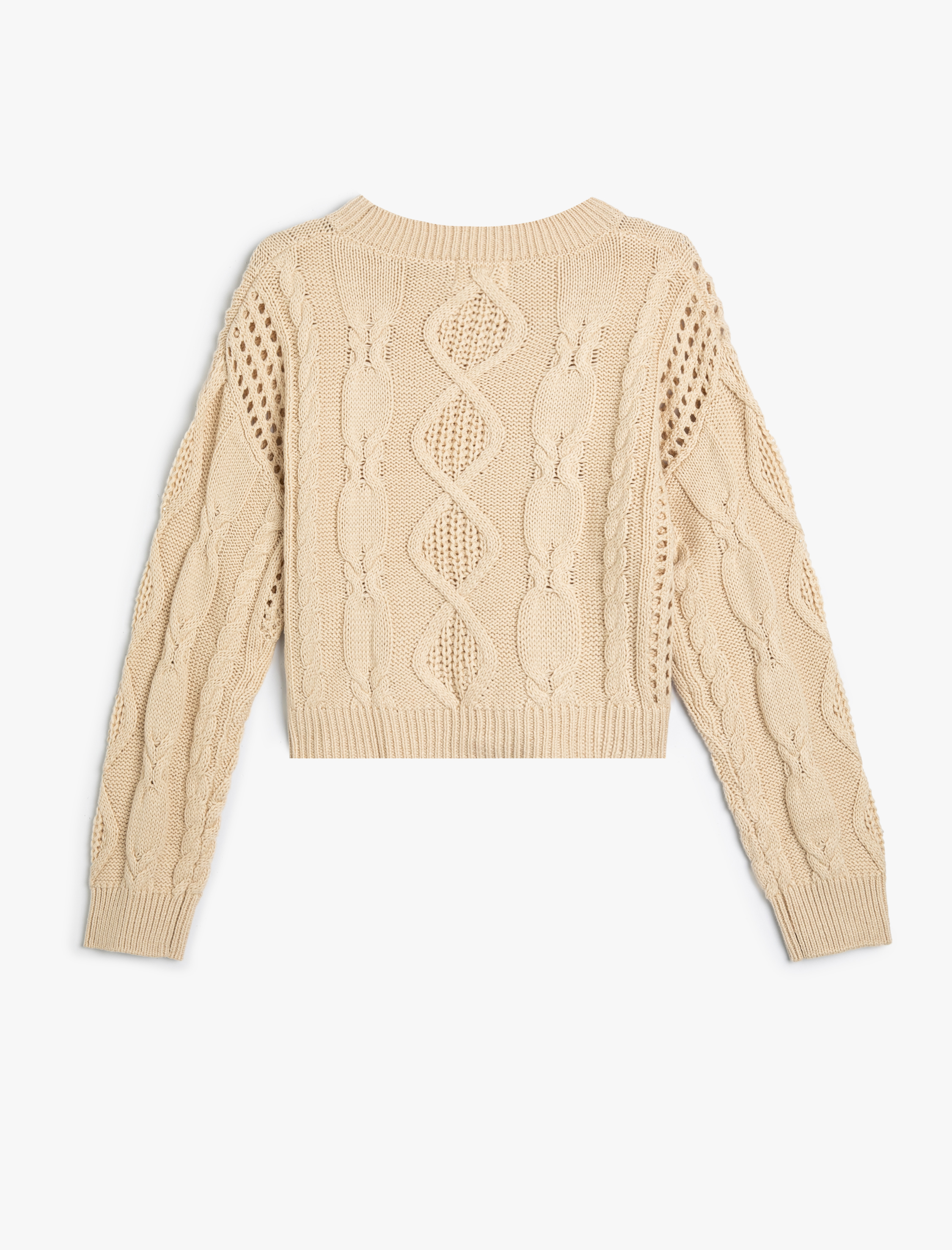  Kız Çocuk Crop Kazak Ajurlu Yuvarlak Yaka Uzun Kollu