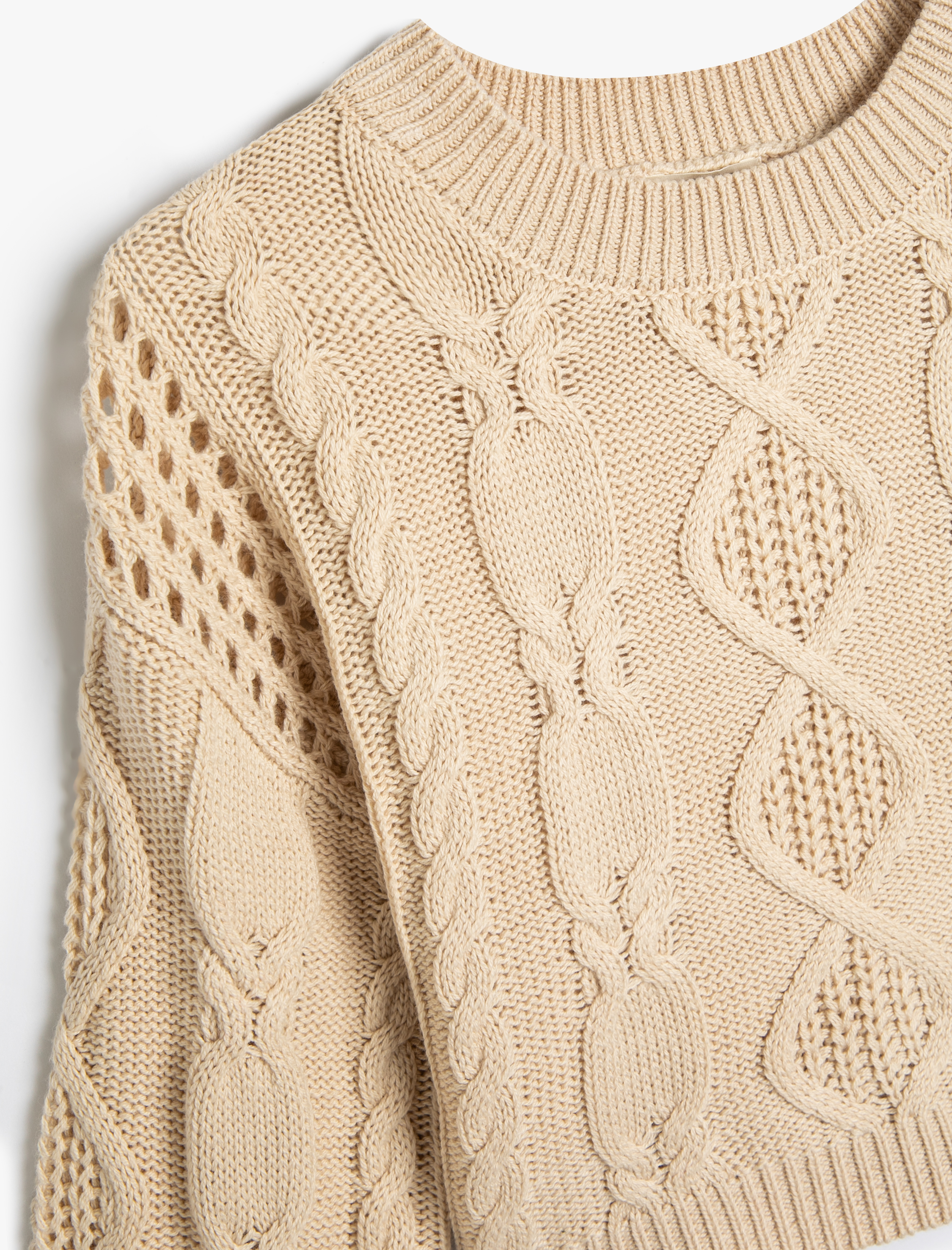  Kız Çocuk Crop Kazak Ajurlu Yuvarlak Yaka Uzun Kollu