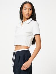 Basic Polo Yaka Crop Tişört Kısa Kollu Pamuklu Regular Fit