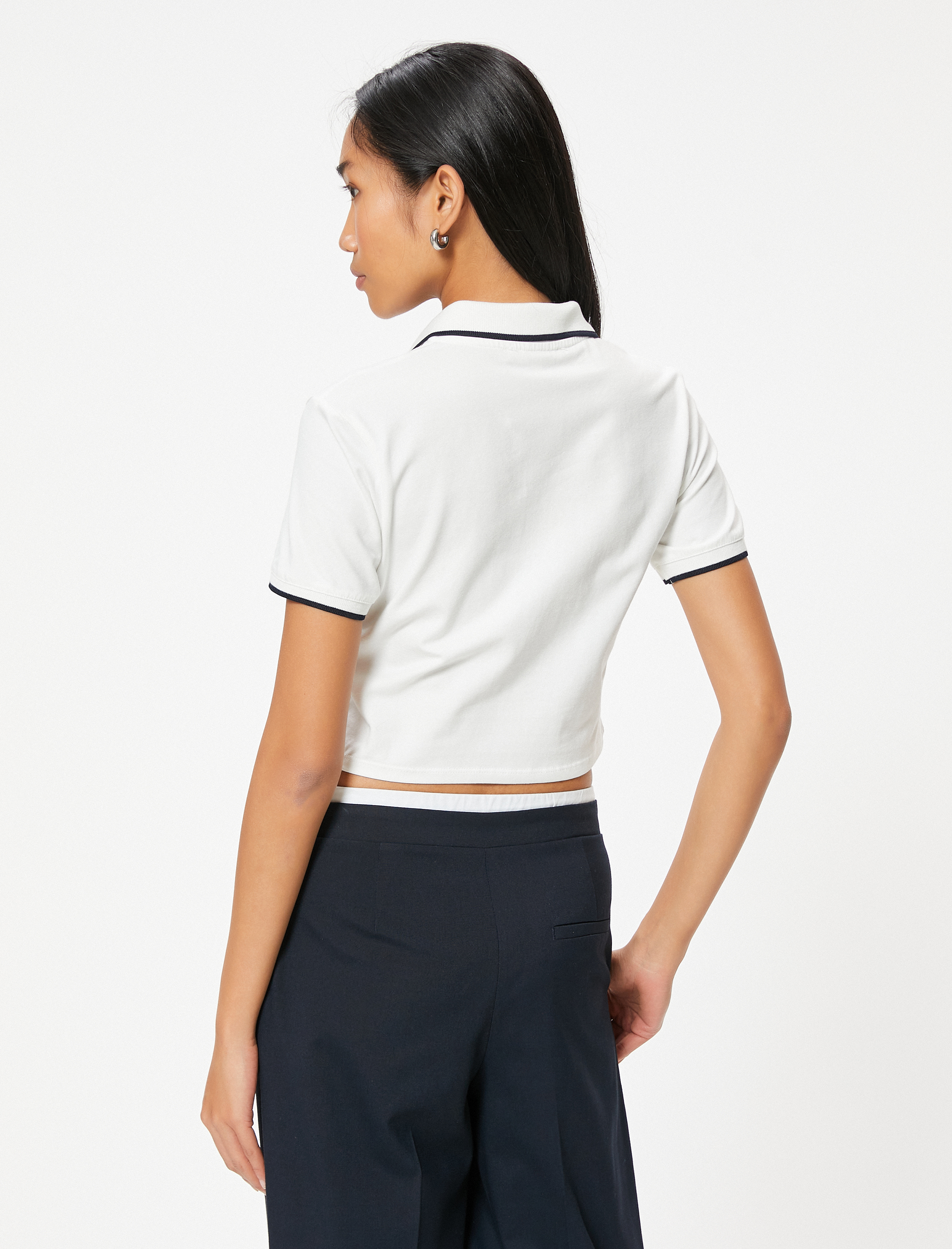   Basic Polo Yaka Crop Tişört Kısa Kollu Pamuklu Regular Fit