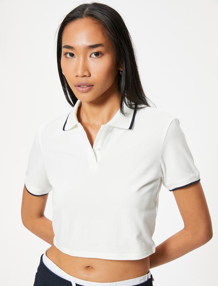  Basic Polo Yaka Crop Tişört Kısa Kollu Pamuklu Regular Fit