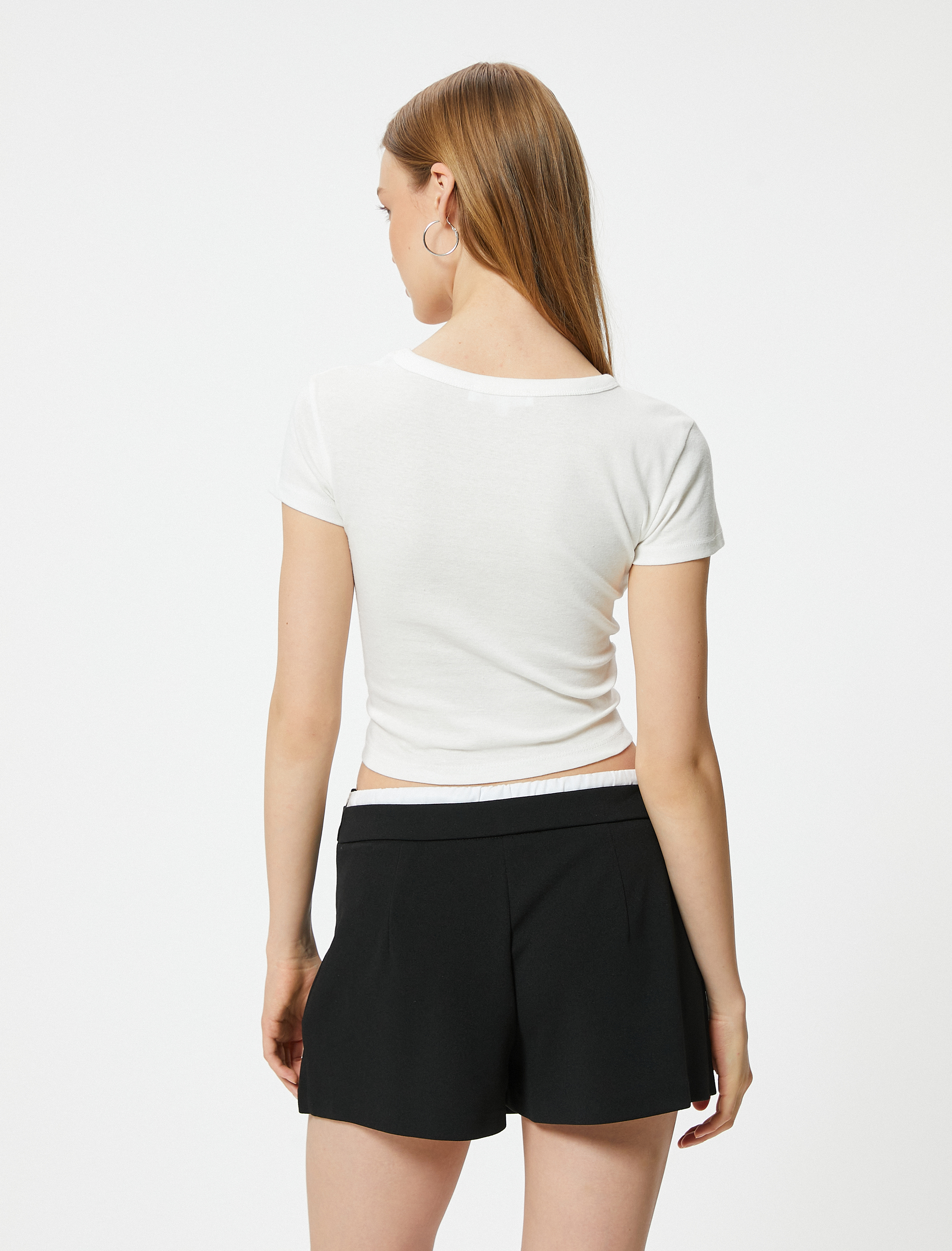   Crop Tişört Baskılı Kısa Kollu Slim Fit Bisiklet Yaka