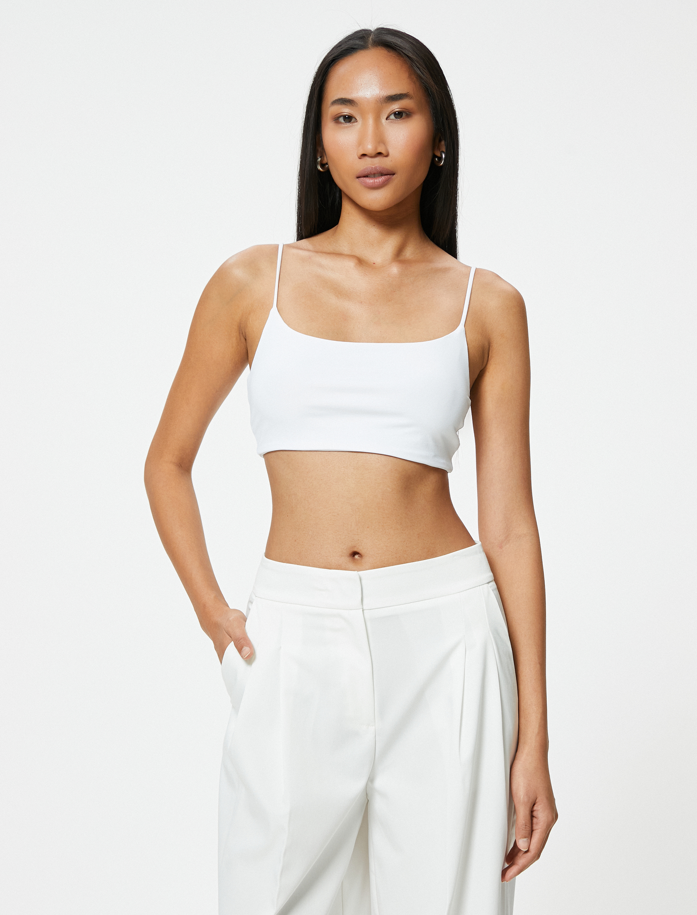   Basic İnce Askılı Crop Atlet Slim Fit