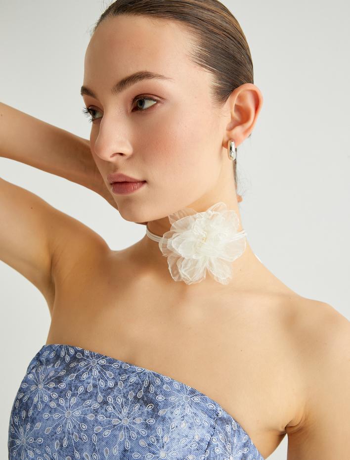 Kadın Tül Çiçek Aplikeli Choker Kolye - Koton X Sibil Çetinkaya