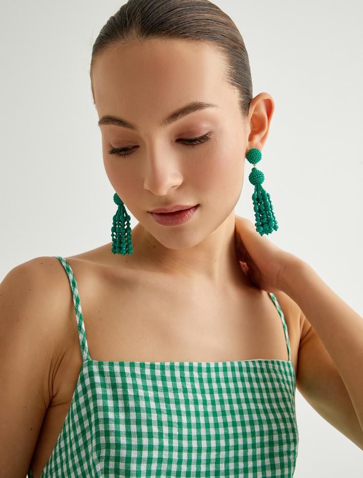 Kadın Boncuklu Küpe Sallantılı Büyük Boy - Koton X Sibil Çetinkaya