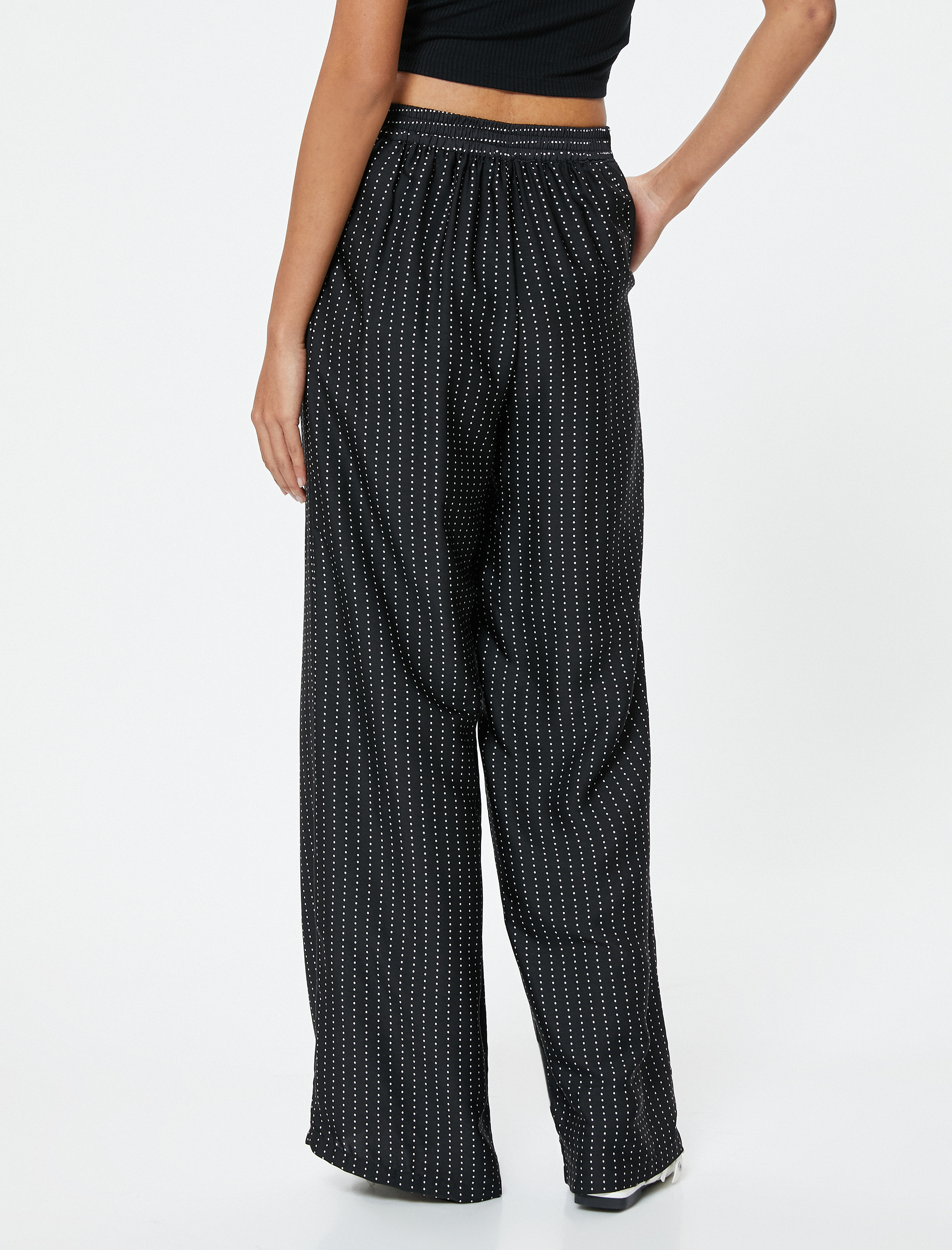   Puantiyeli Palazzo Pantolon Geniş Paça Cepli Yüksek Bel