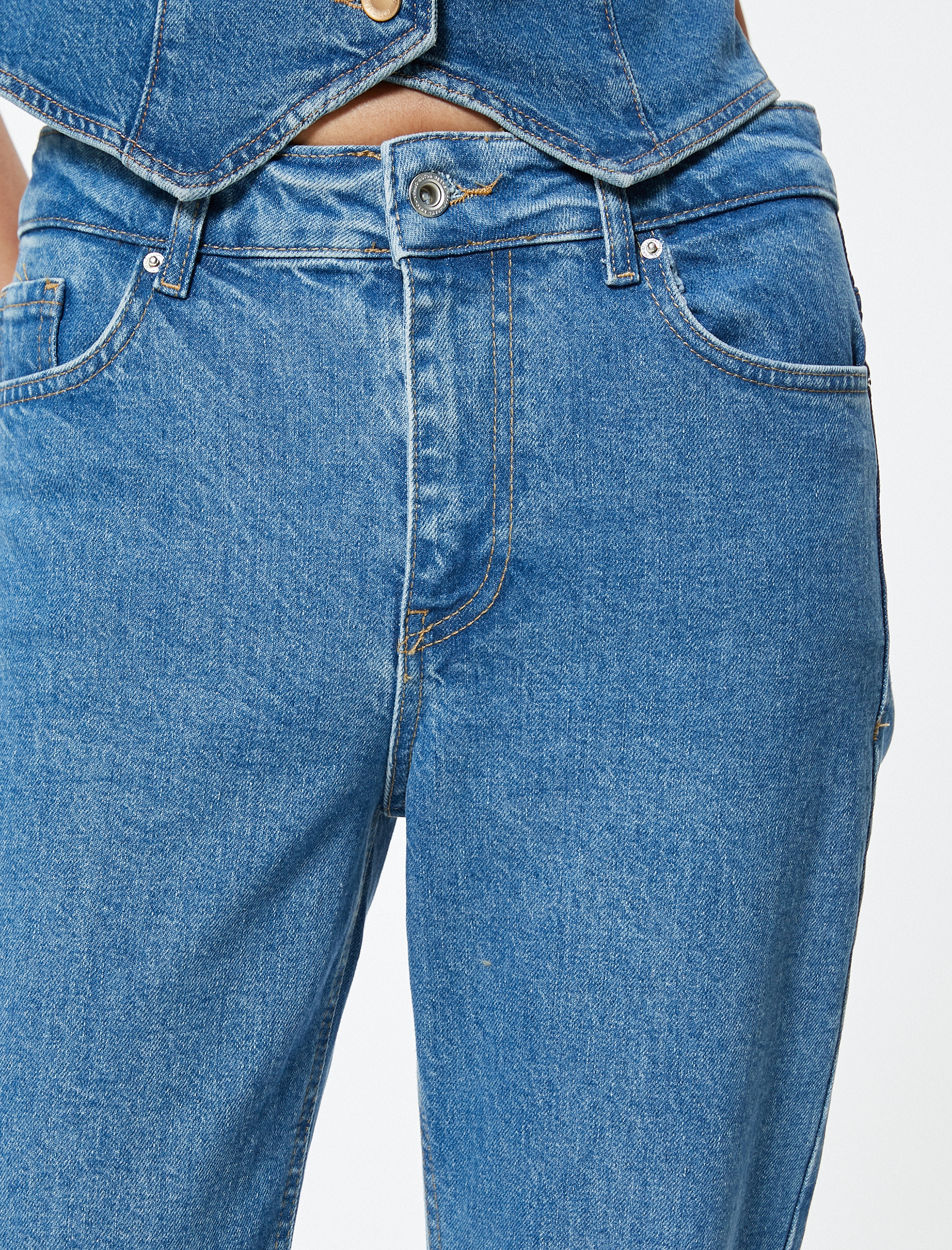   İspanyol Paça Kot Pantolon Yüksek Bel Cepli - Flare Slim Jeans