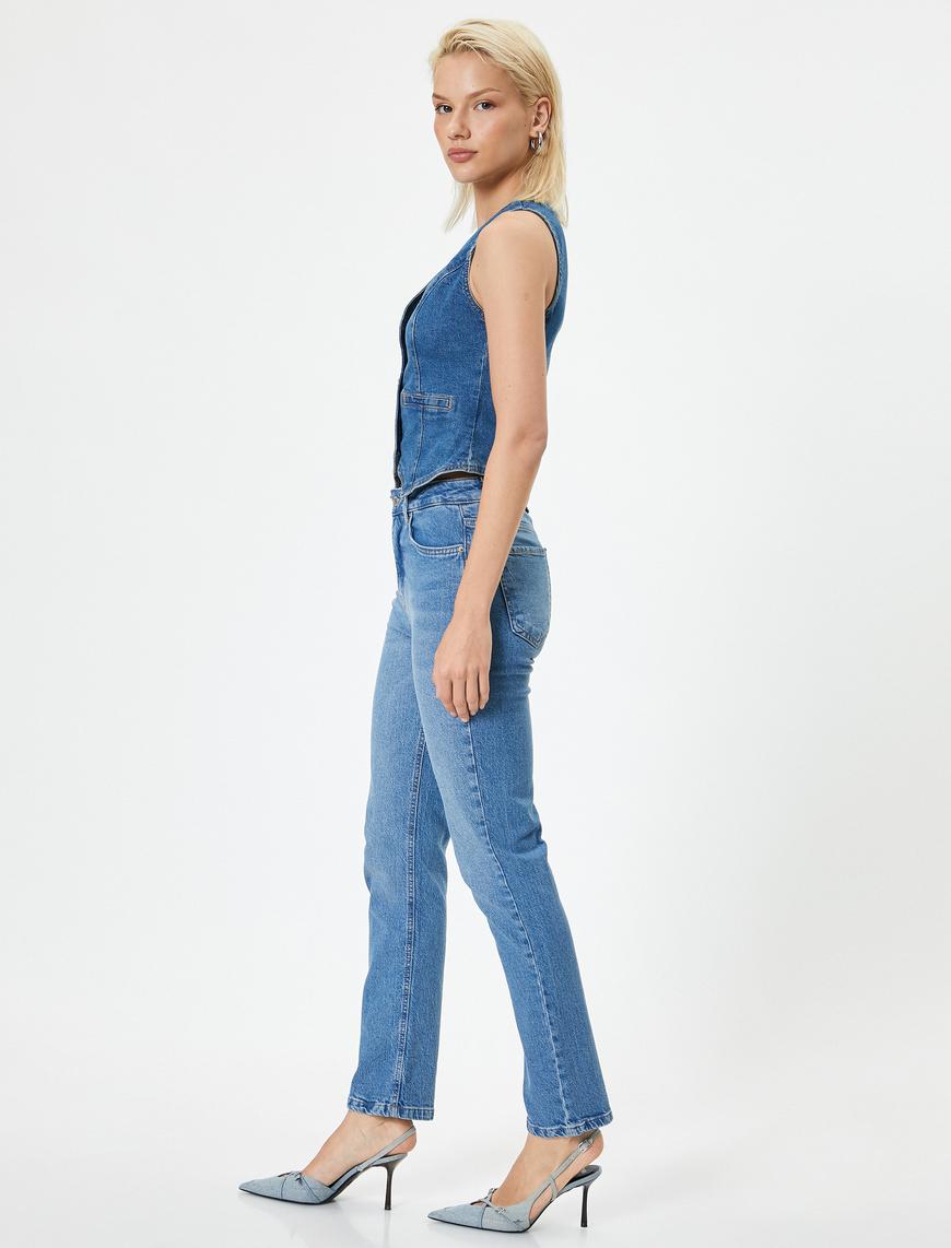   Düz Paça Slim Fit Kot Pantolon Cepli - Eve Slim Straight Jeans