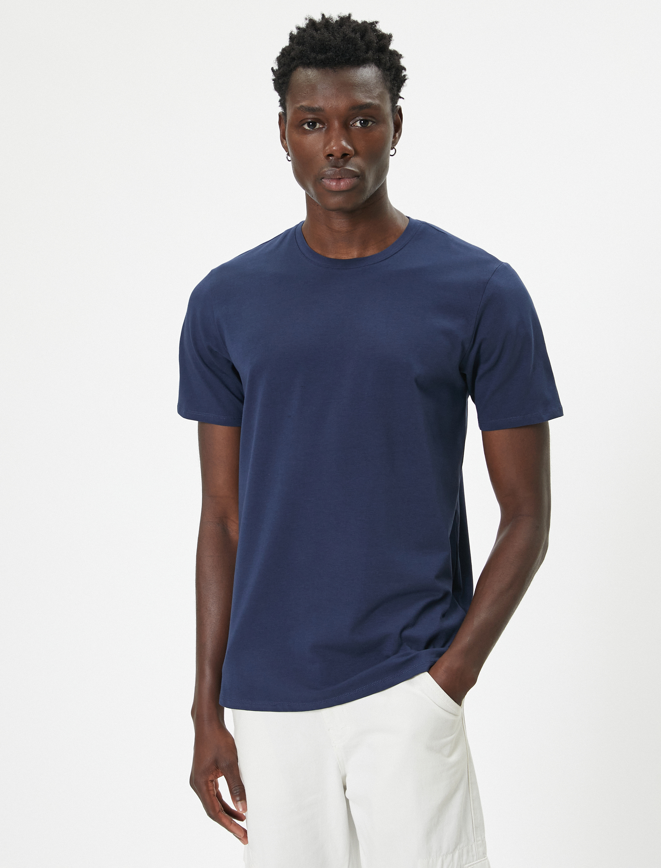   Kısa Kollu Tişört Uzun Kalça Boy Esnek Kumaş Slim Fit Pamuklu