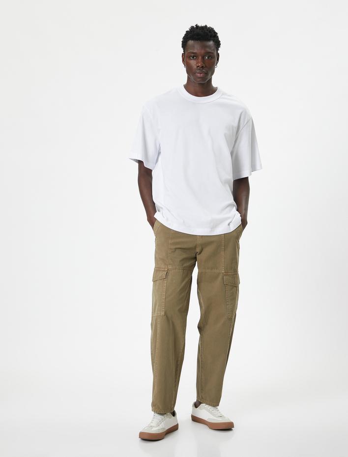  Oversize Yıkamalı Tişört Dikiş Detaylı Bisiklet Yaka Kısa Kollu