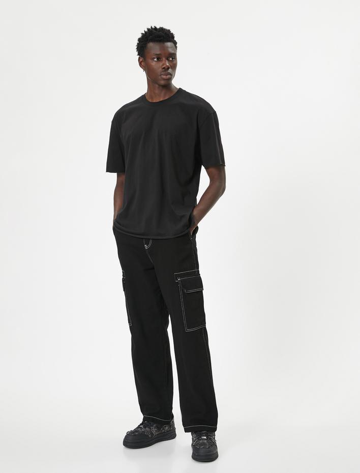  Oversize Tişört Bisiklet Yaka Kısa Kolu Pamuklu