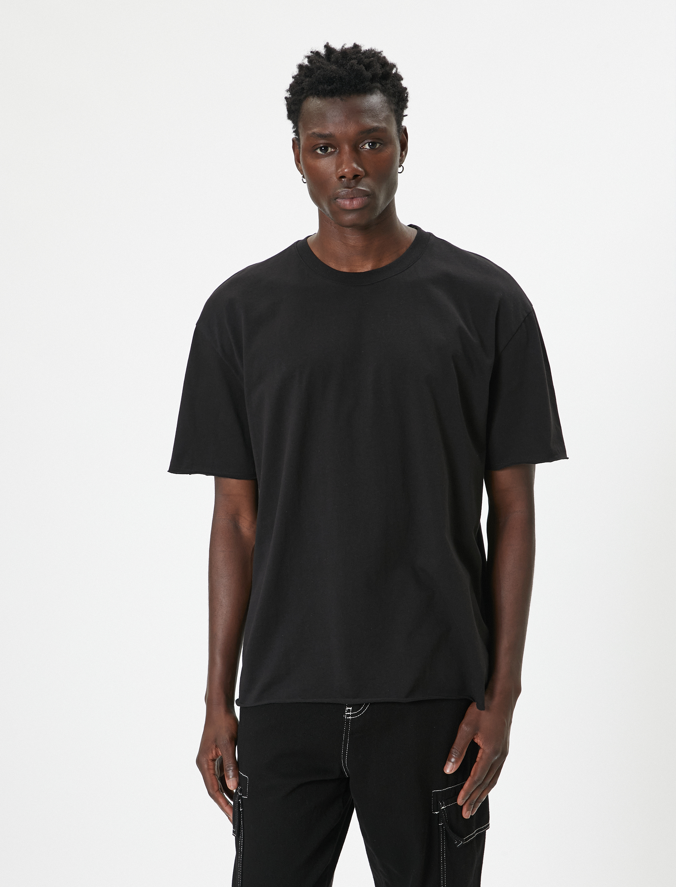   Oversize Tişört Bisiklet Yaka Kısa Kolu Pamuklu