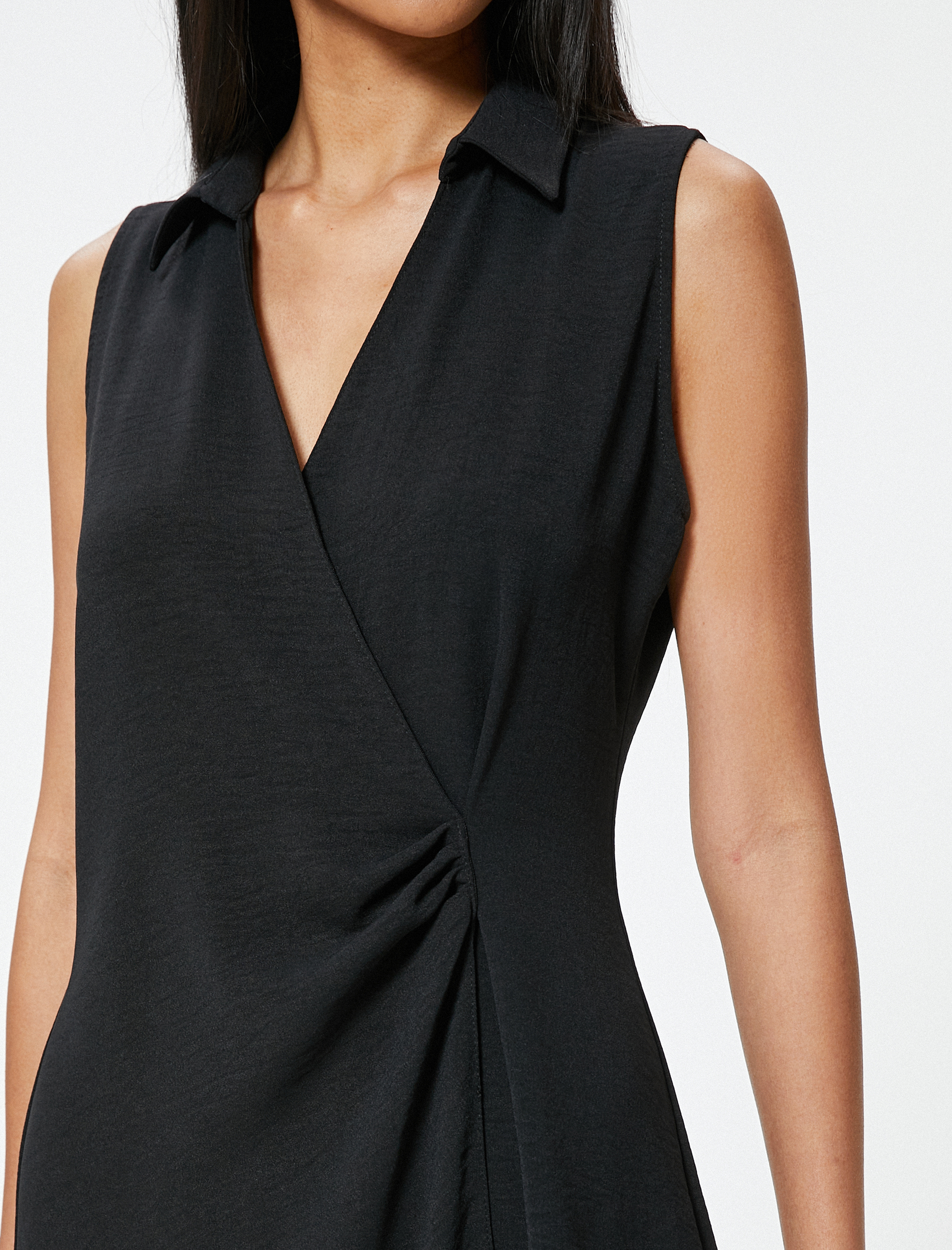   Mini Kruvaze Elbise Kolsuz Gömlek Yaka Aerobin Kumaş