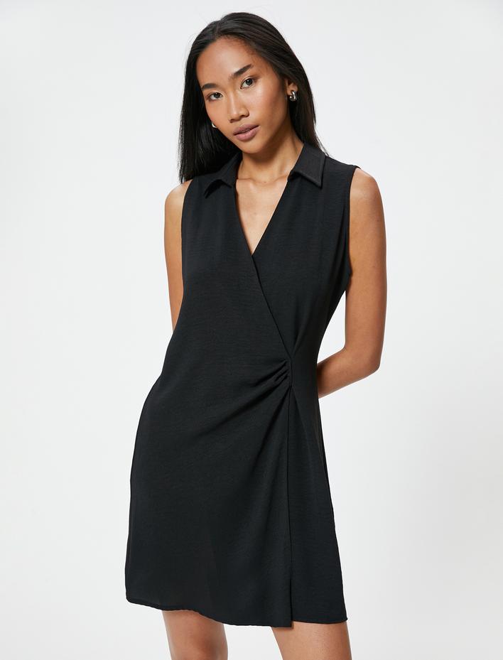  Mini Kruvaze Elbise Kolsuz Gömlek Yaka Aerobin Kumaş