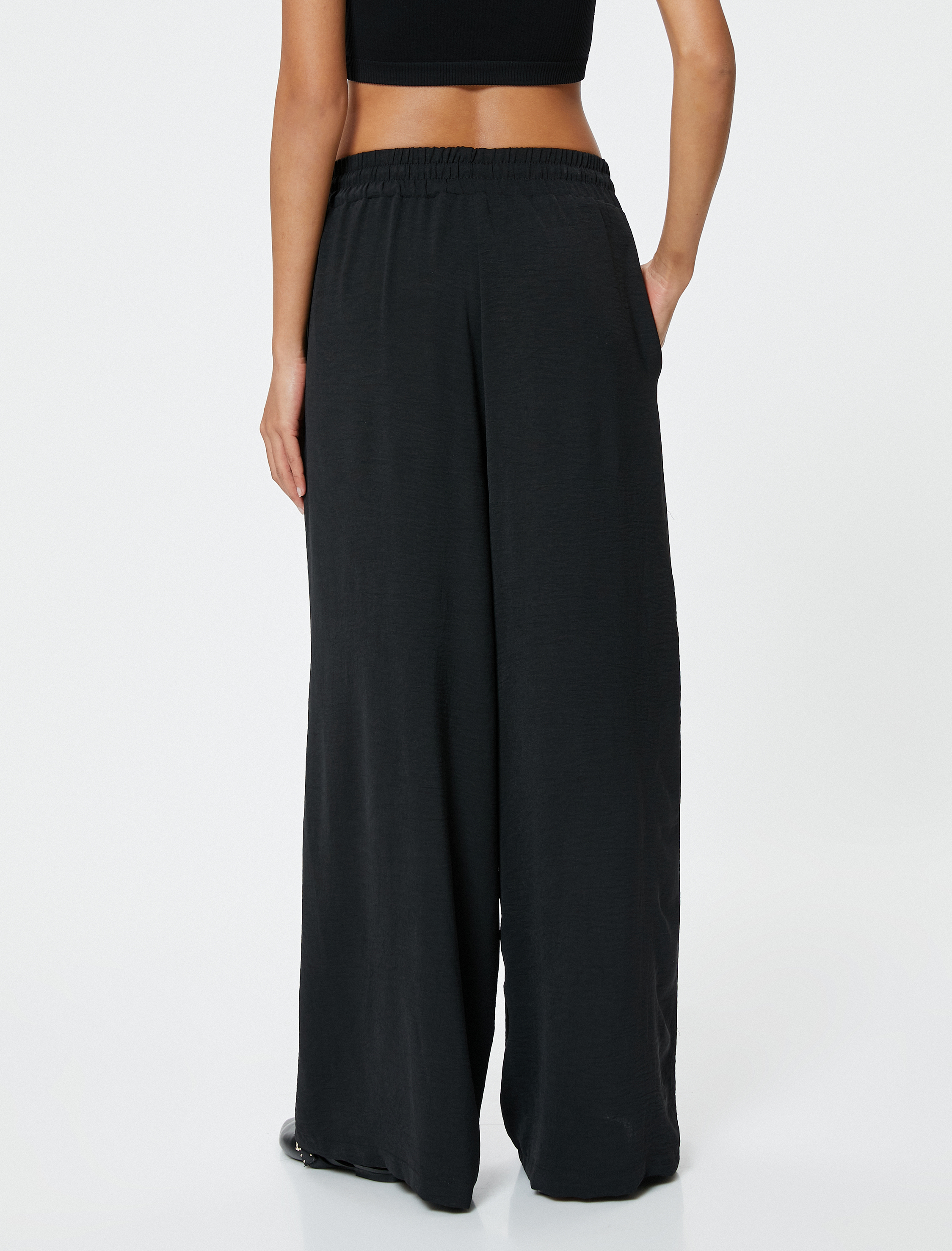   Dökümlü Palazzo Pantolon Beli Lastikli Bağlamalı Cepli