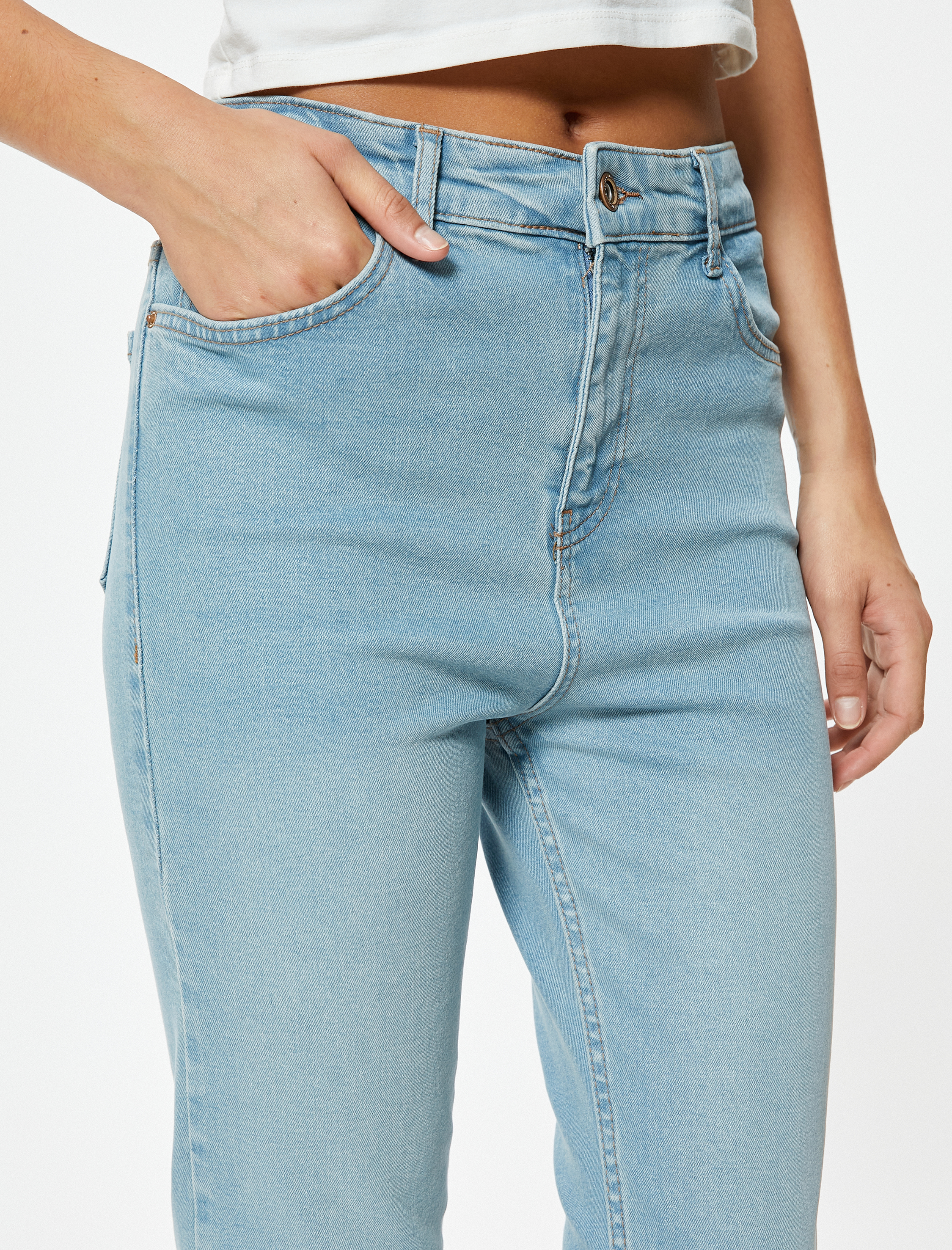   İspanyol Paça Bootcut Jean Pantolon Crop Slim Fit Standart Bel - Kick Flare Jean