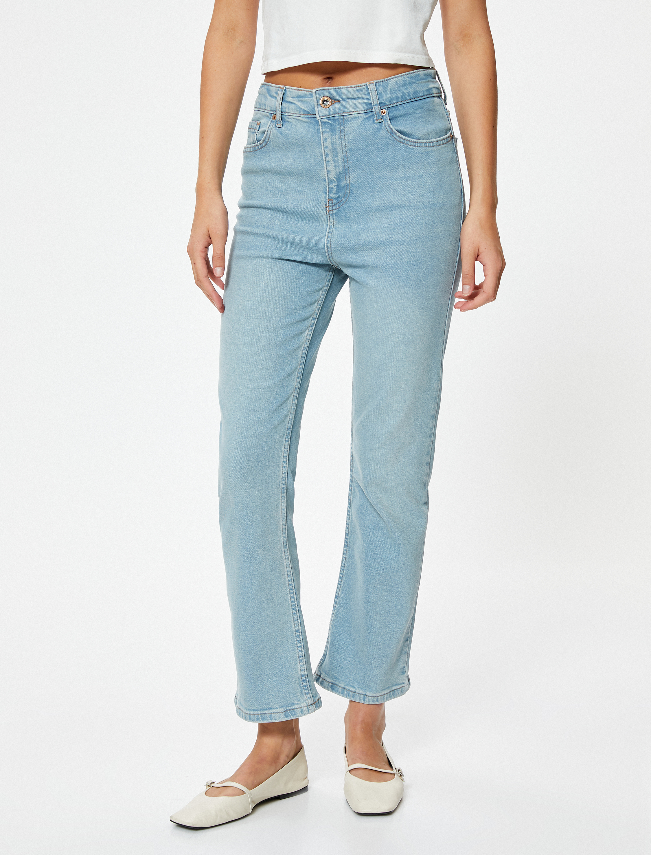   İspanyol Paça Bootcut Jean Pantolon Crop Slim Fit Standart Bel - Kick Flare Jean