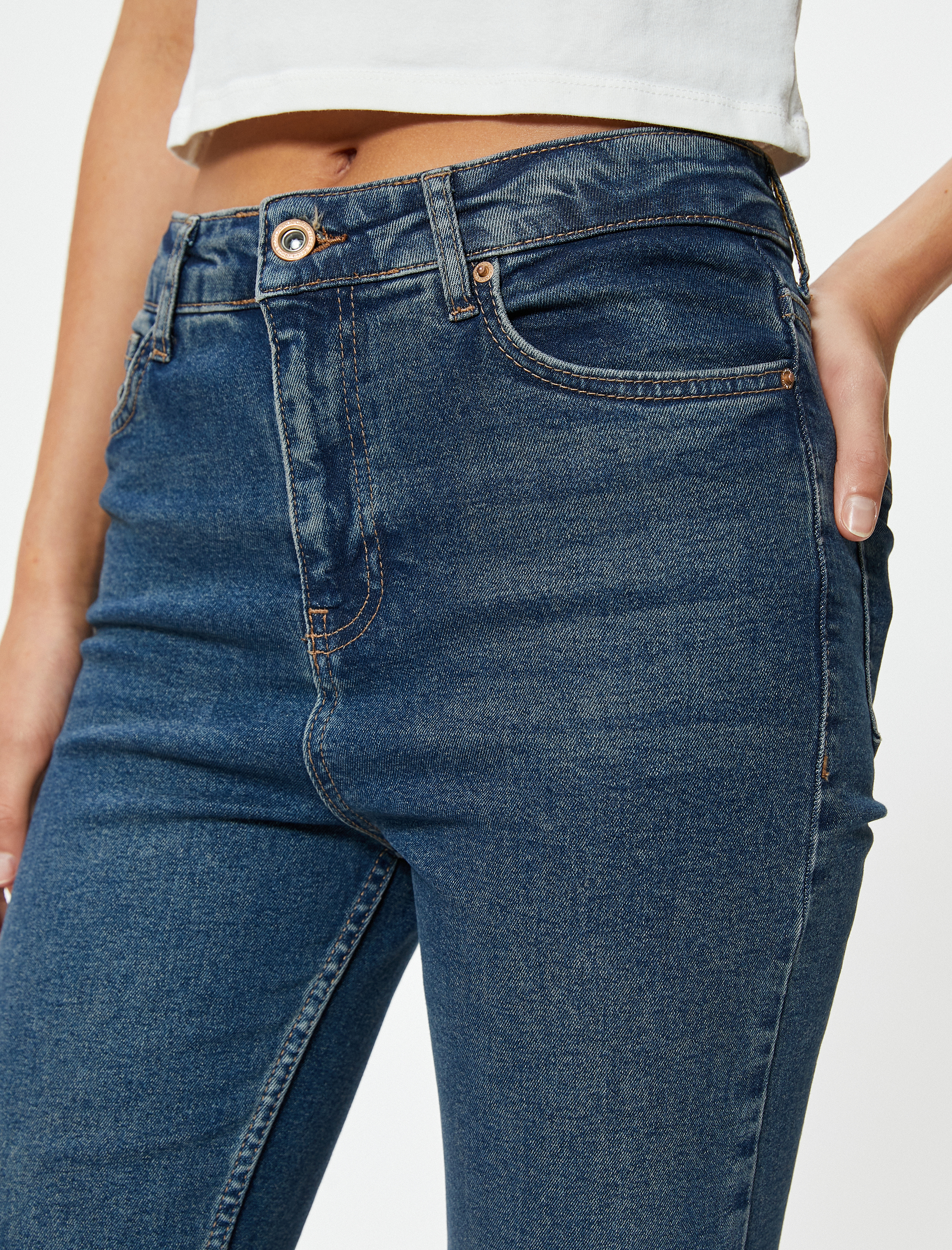   İspanyol Paça Bootcut Jean Pantolon Crop Slim Fit Standart Bel - Kick Flare Jean