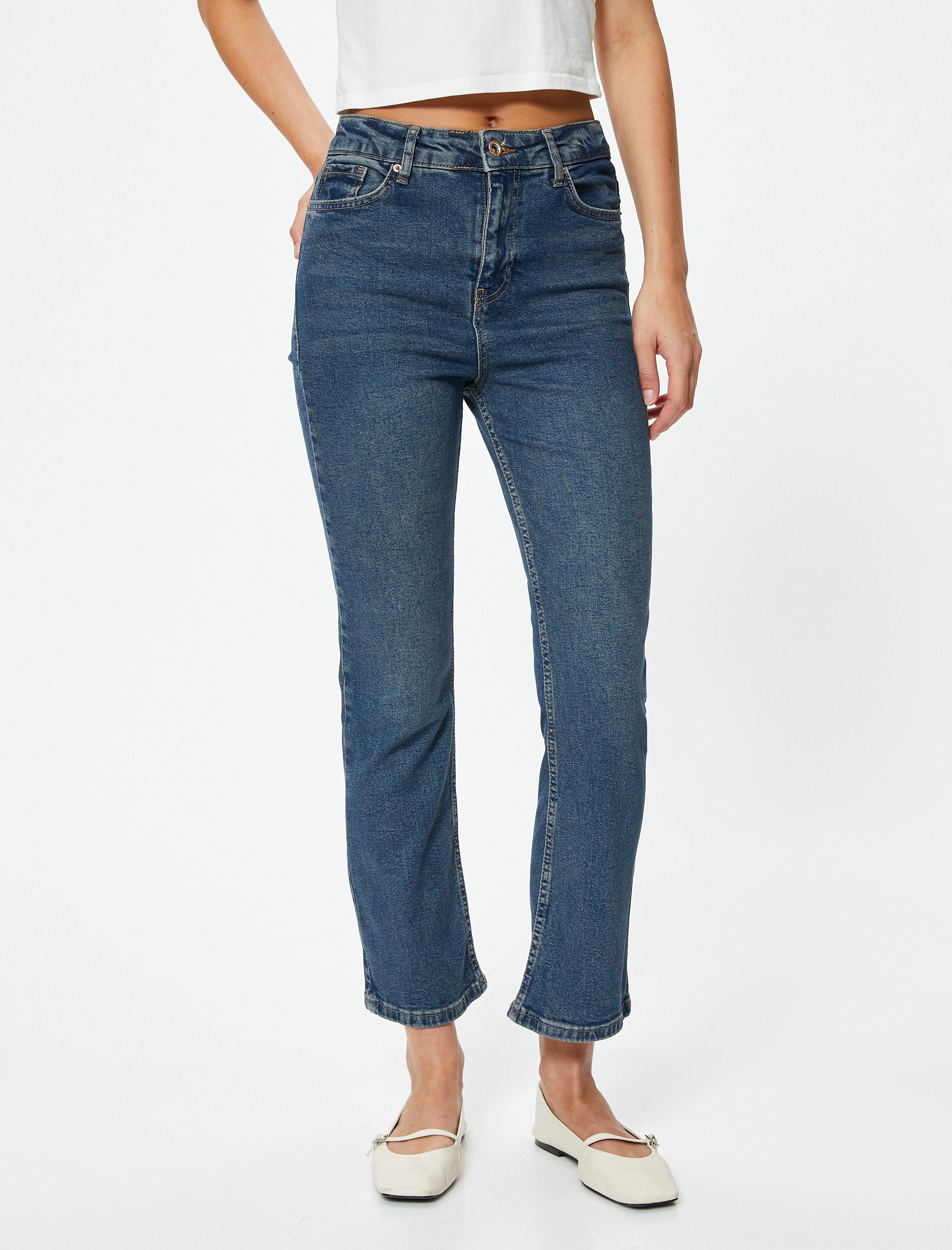   İspanyol Paça Bootcut Jean Pantolon Crop Slim Fit Standart Bel - Kick Flare Jean