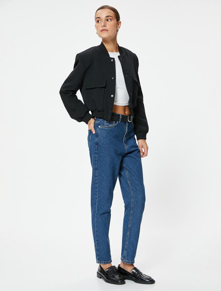  Yüksek Bel Kot Pantolon Crop Düz Paça - Mom Jean