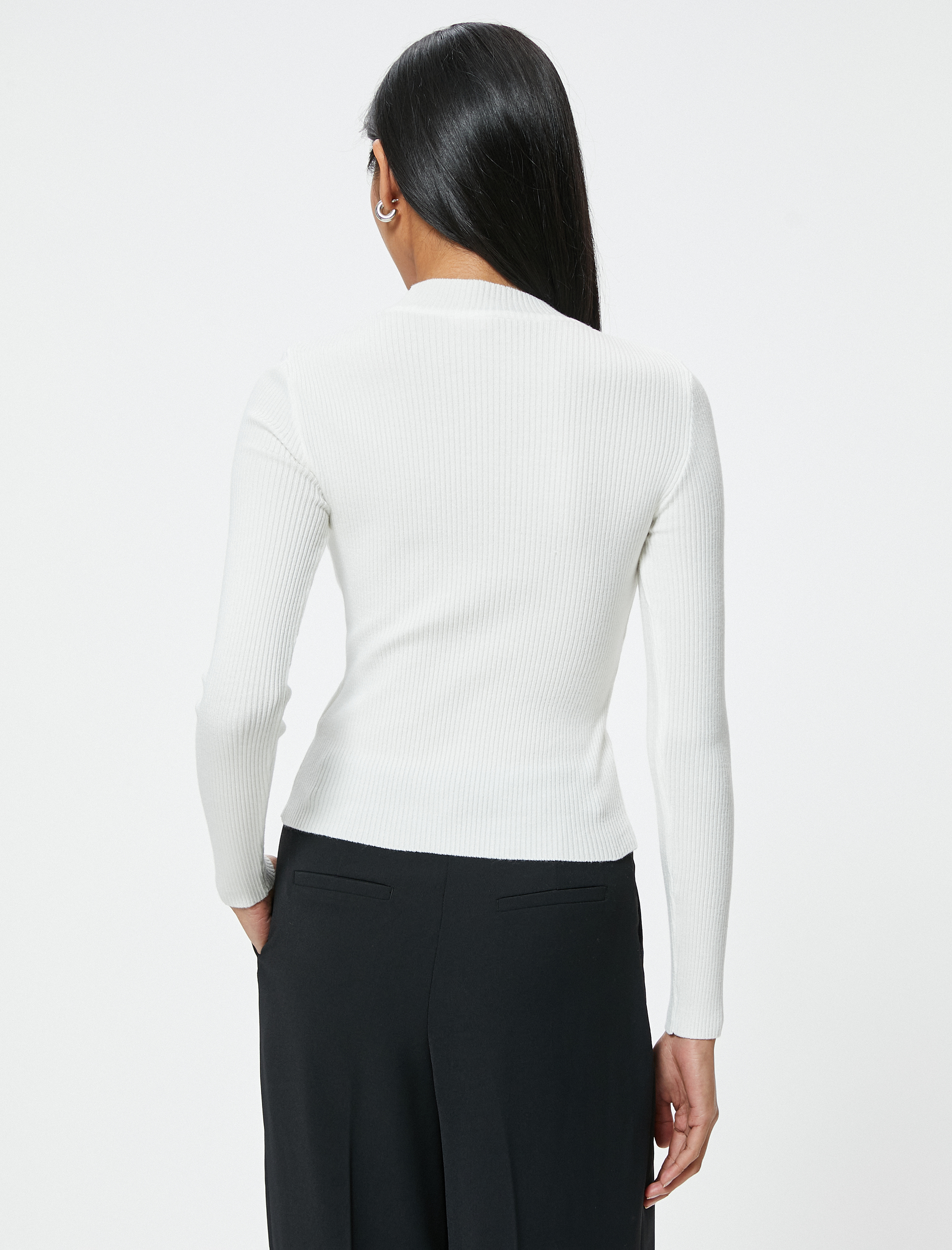   Basic Triko Kazak Hafif Dik Yaka Fitilli