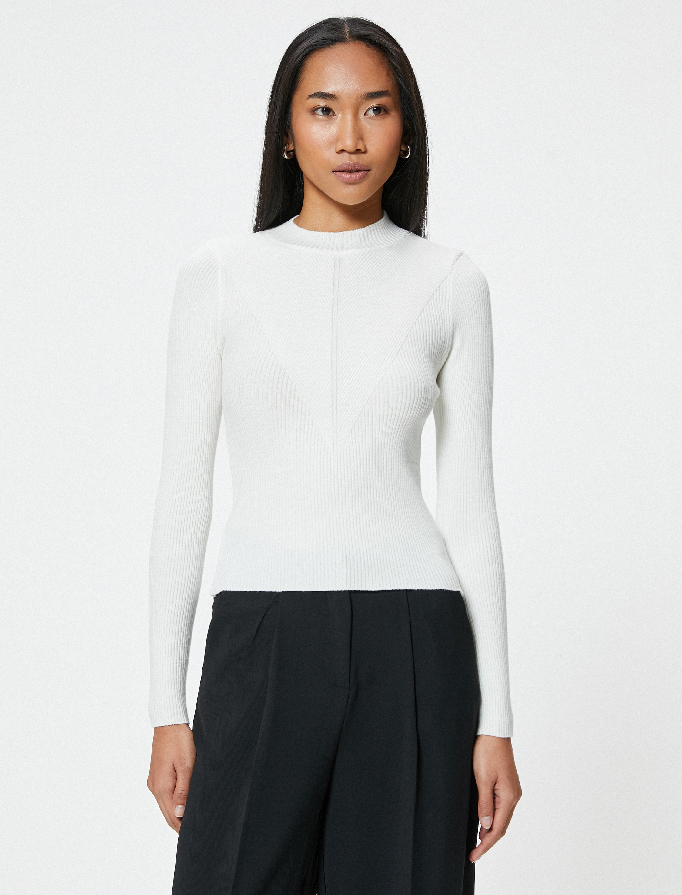   Basic Triko Kazak Hafif Dik Yaka Fitilli