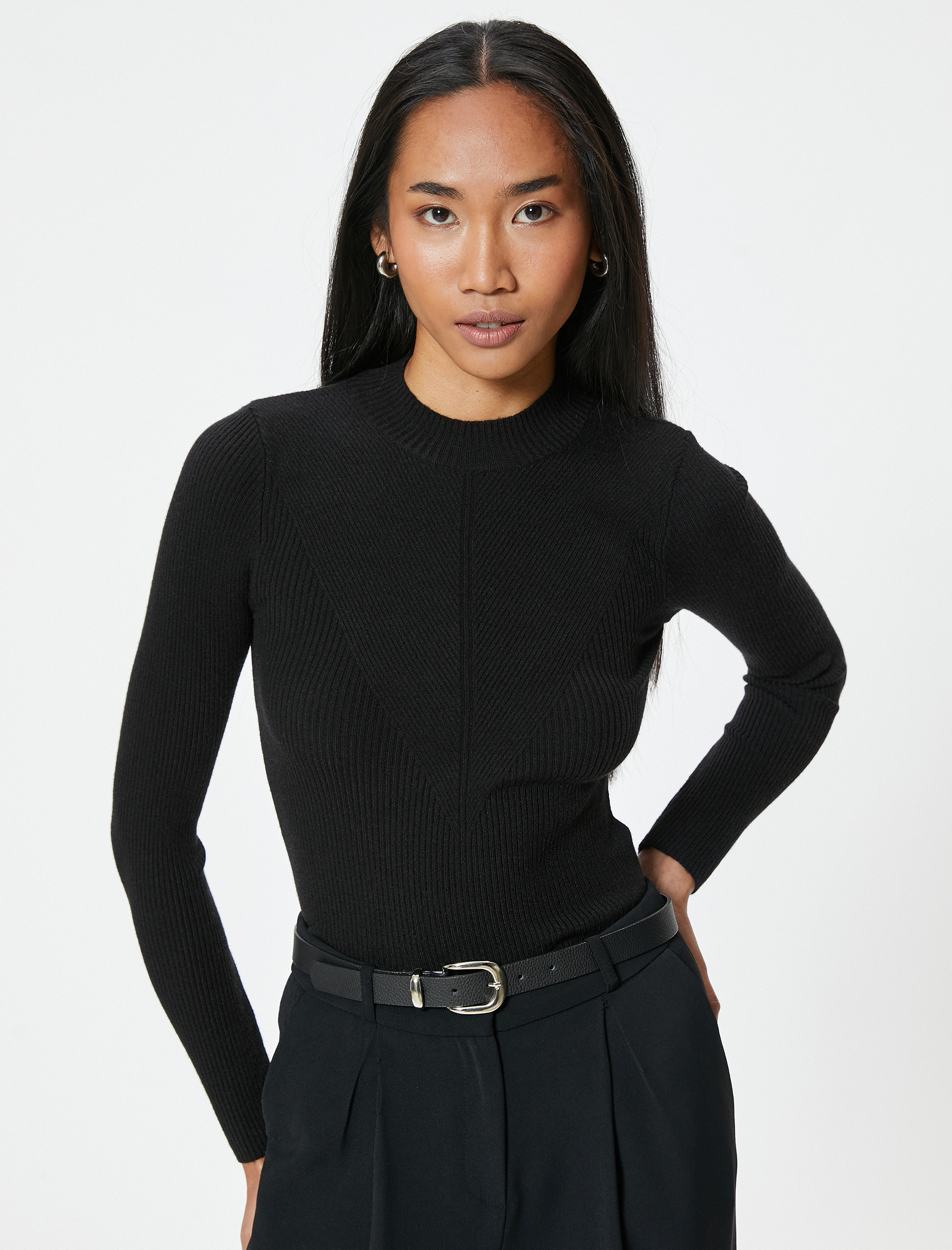   Basic Triko Kazak Hafif Dik Yaka Fitilli