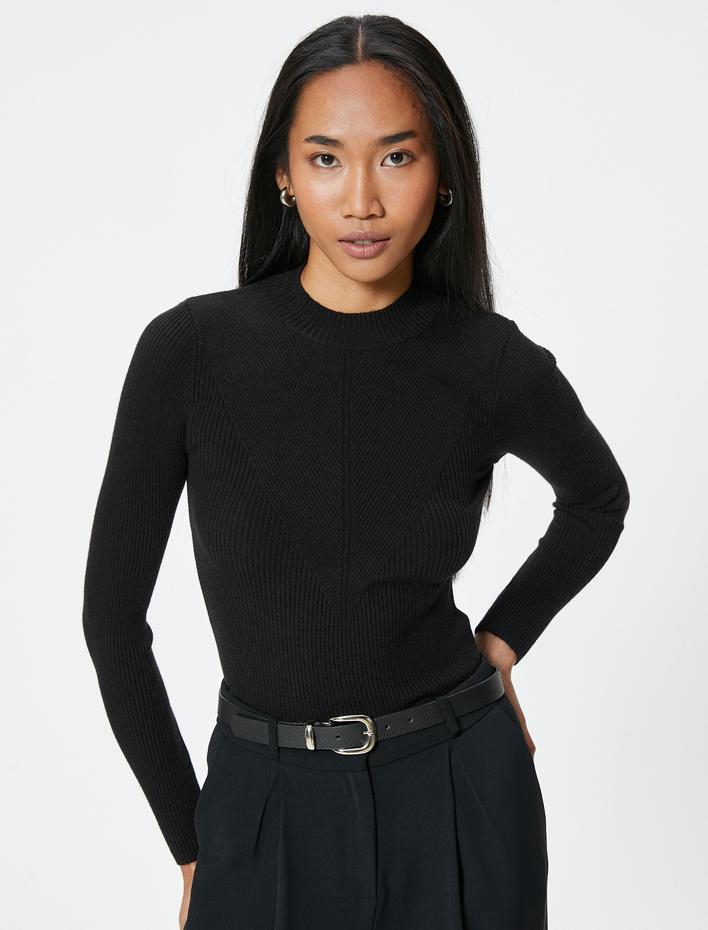  Basic Triko Kazak Hafif Dik Yaka Fitilli