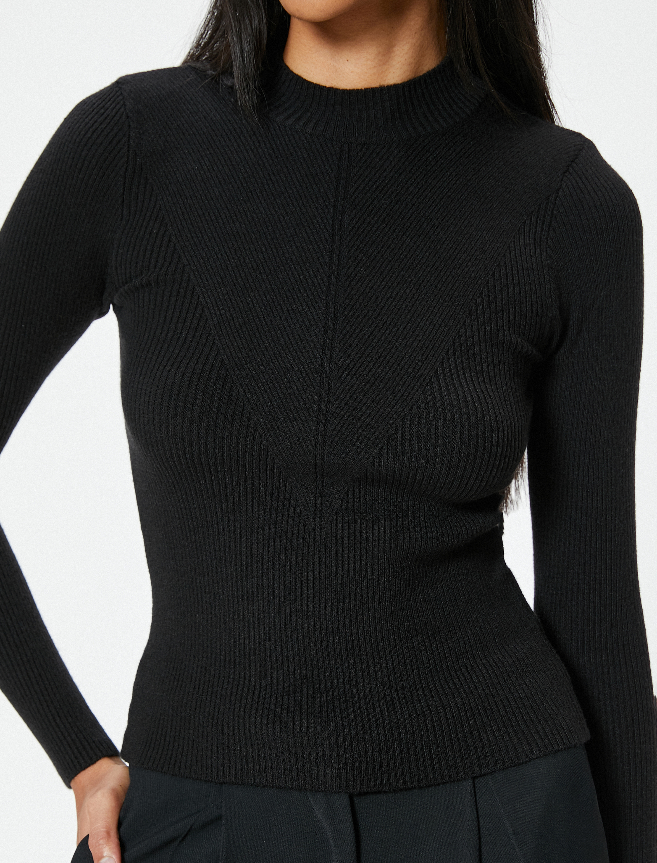   Basic Triko Kazak Hafif Dik Yaka Fitilli