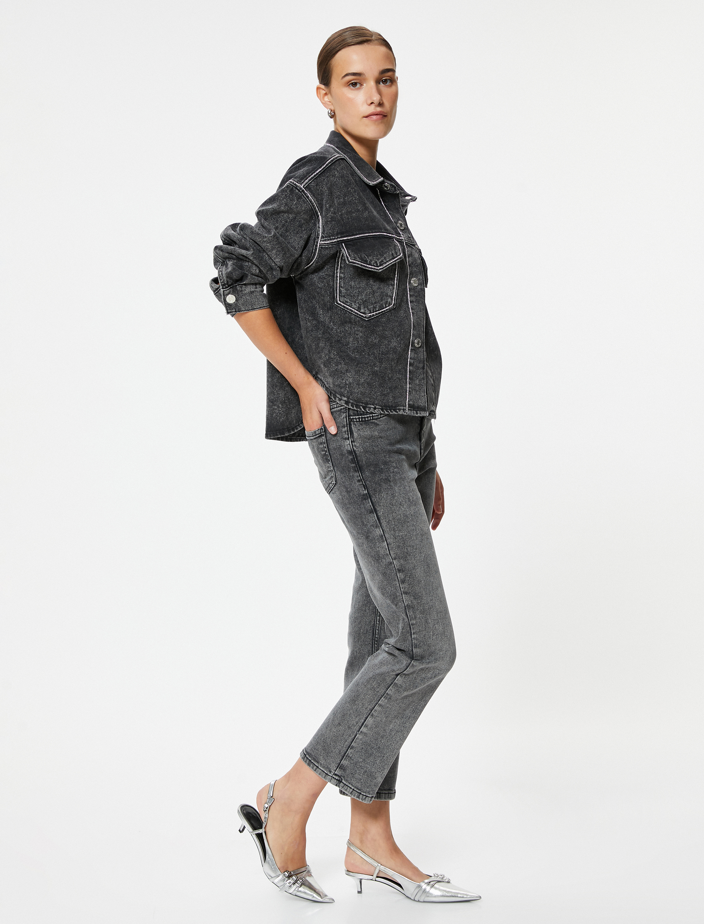   İspanyol Paça Bootcut Jean Pantolon Crop Slim Fit Standart Bel - Kick Flare Jean