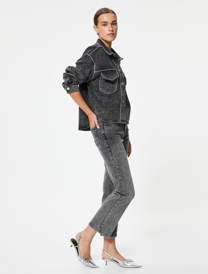  İspanyol Paça Bootcut Jean Pantolon Crop Slim Fit Standart Bel - Kick Flare Jean