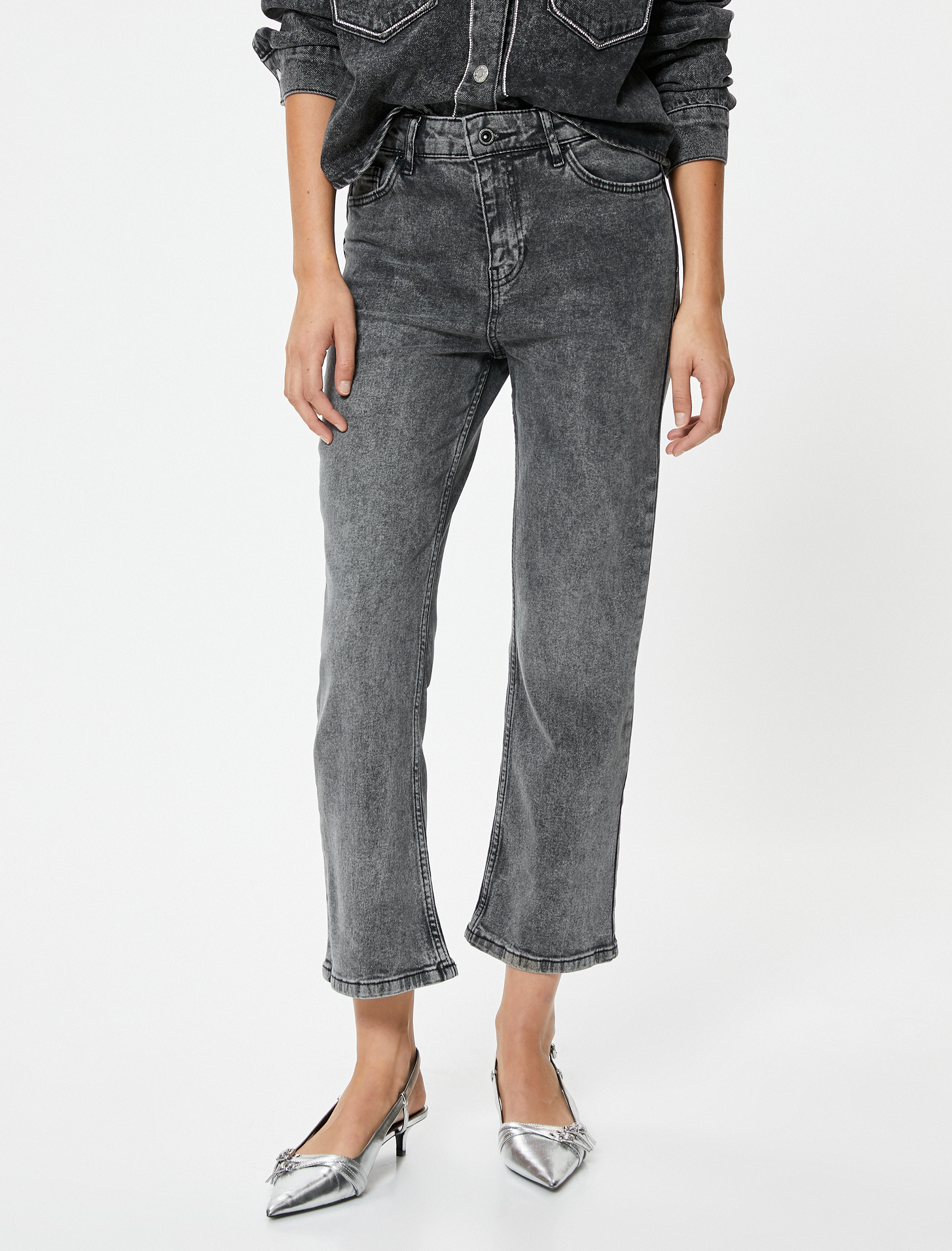   İspanyol Paça Bootcut Jean Pantolon Crop Slim Fit Standart Bel - Kick Flare Jean