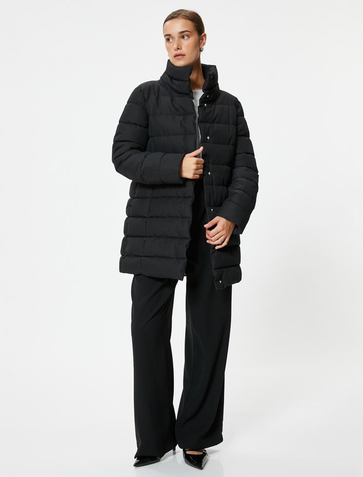  Uzun Şişme Mont Dik Yaka Rahat Kalıp