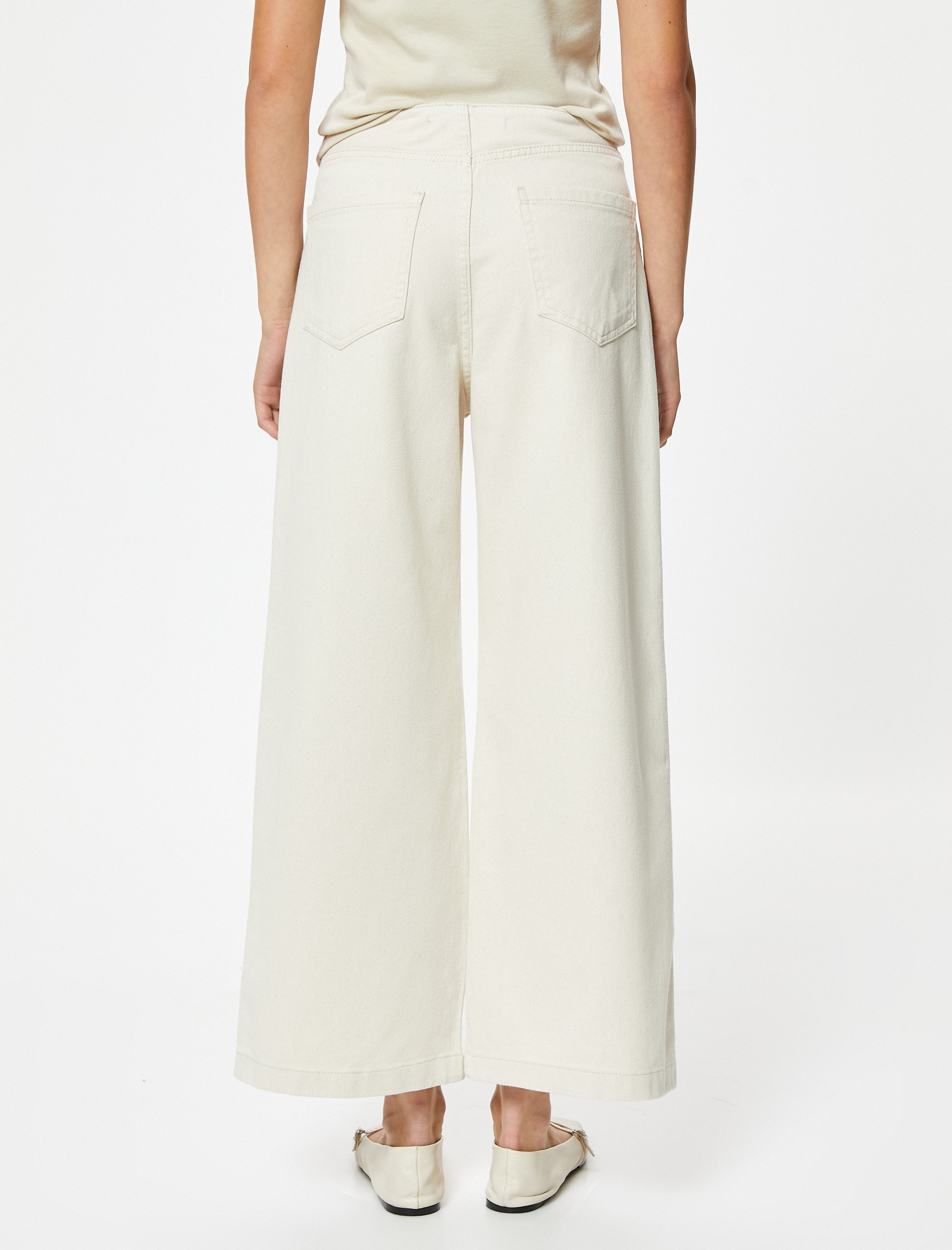   Crop Geniş Paça Kot Pantolon Yüksek Bel Düğmeli - Bianca Wide Leg Jean