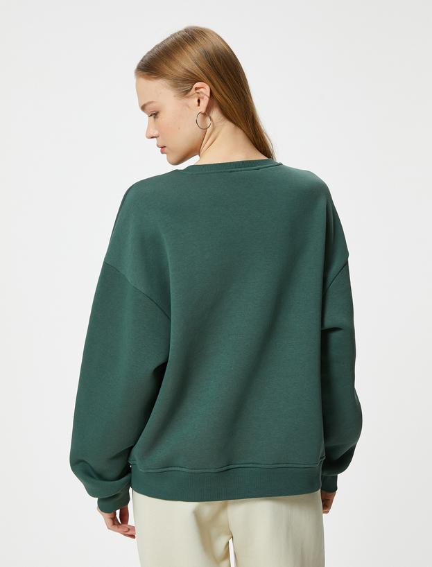 Oversize Sweatshirt Kolej Baskılı Bisiklet Yaka Uzun Kollu_3